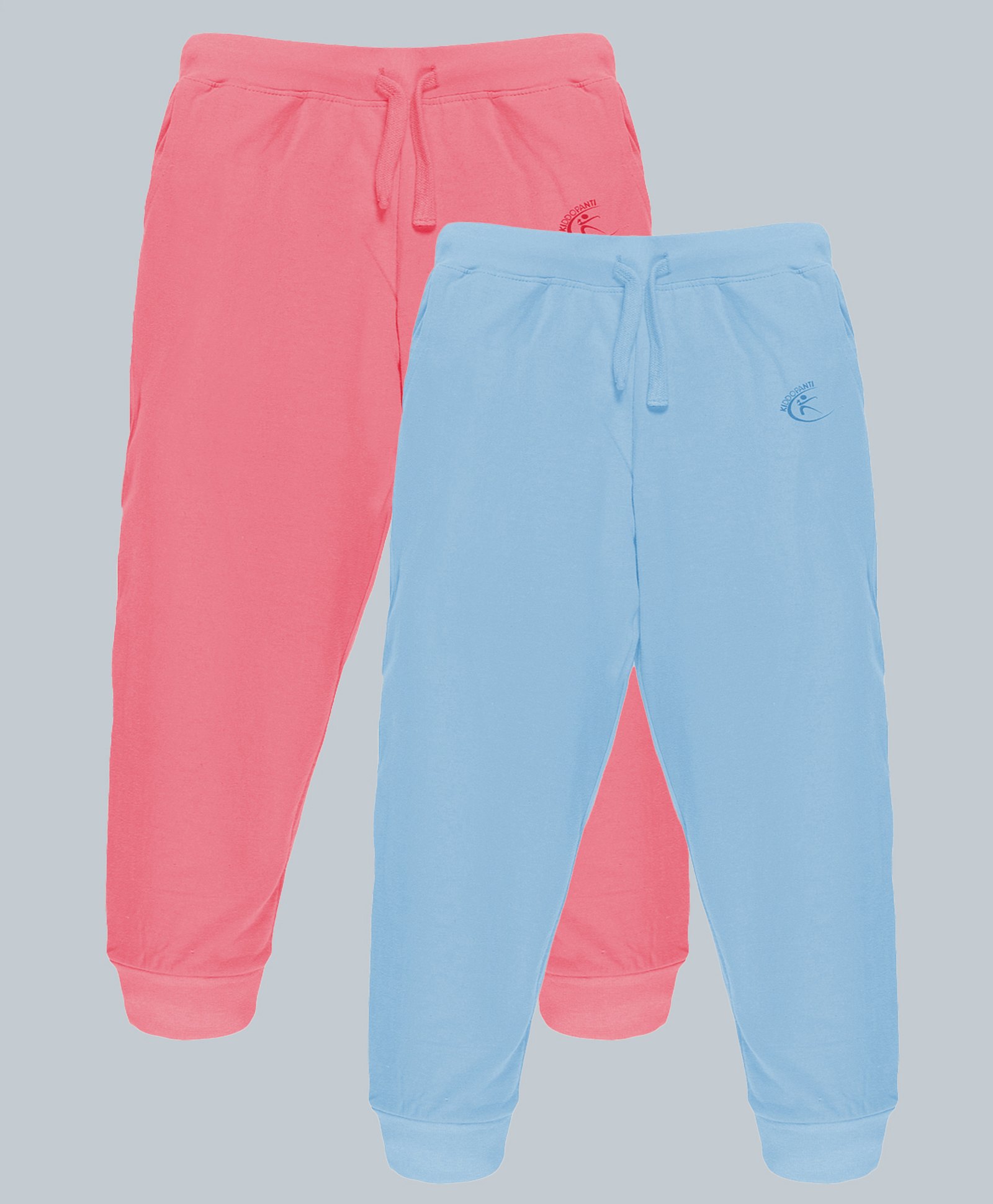 Kiddopanti Cotton Pack Of 2  Solid Track Pants - Coral Pink & Ink Blue-image-36