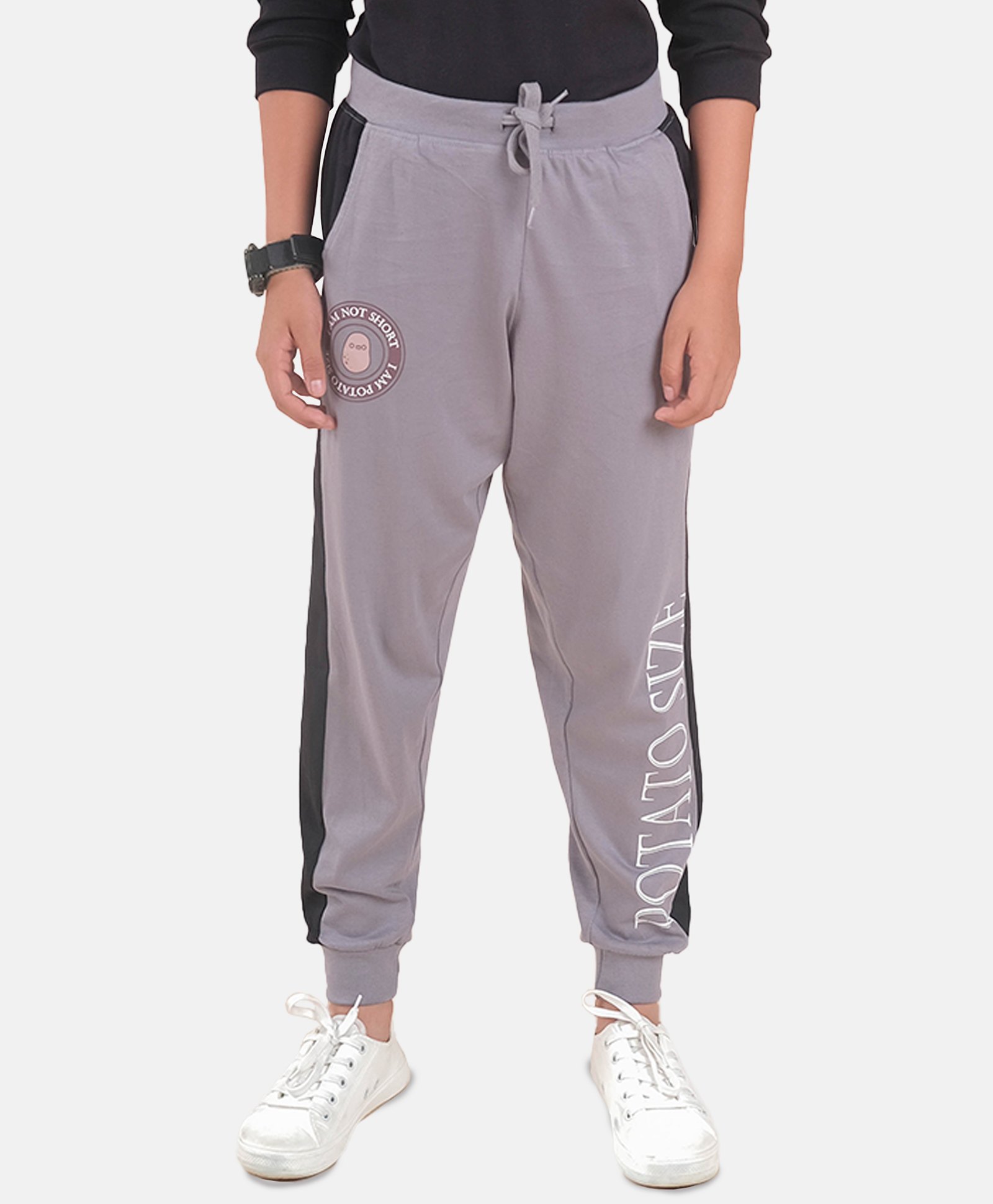 Kiddopanti Cotton  Potato Size Text Printed Track Pants - Dark Grey-picture-12