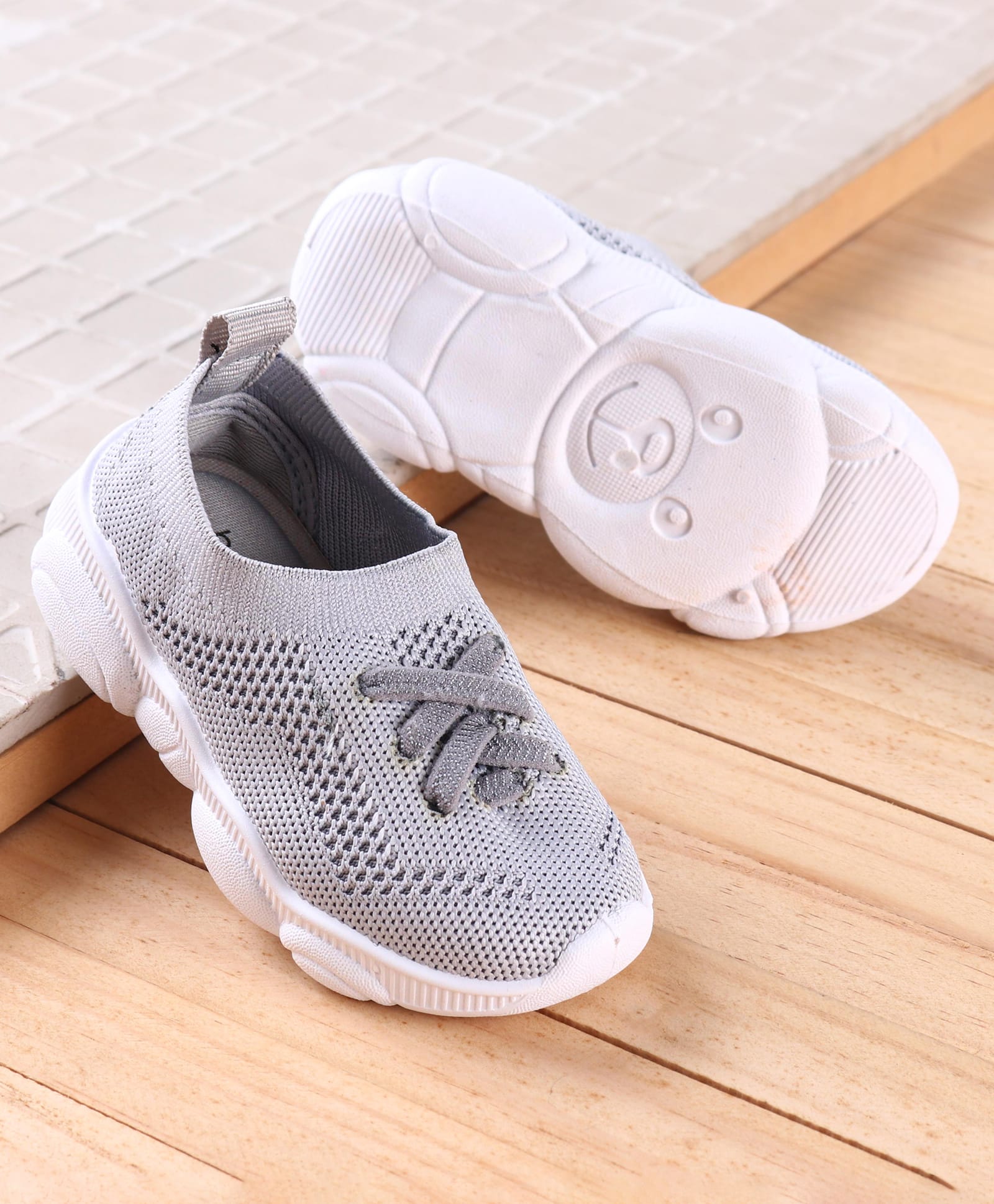 Babyoye Slip On Sneakers with Lace Detailing - Grey-picture-30