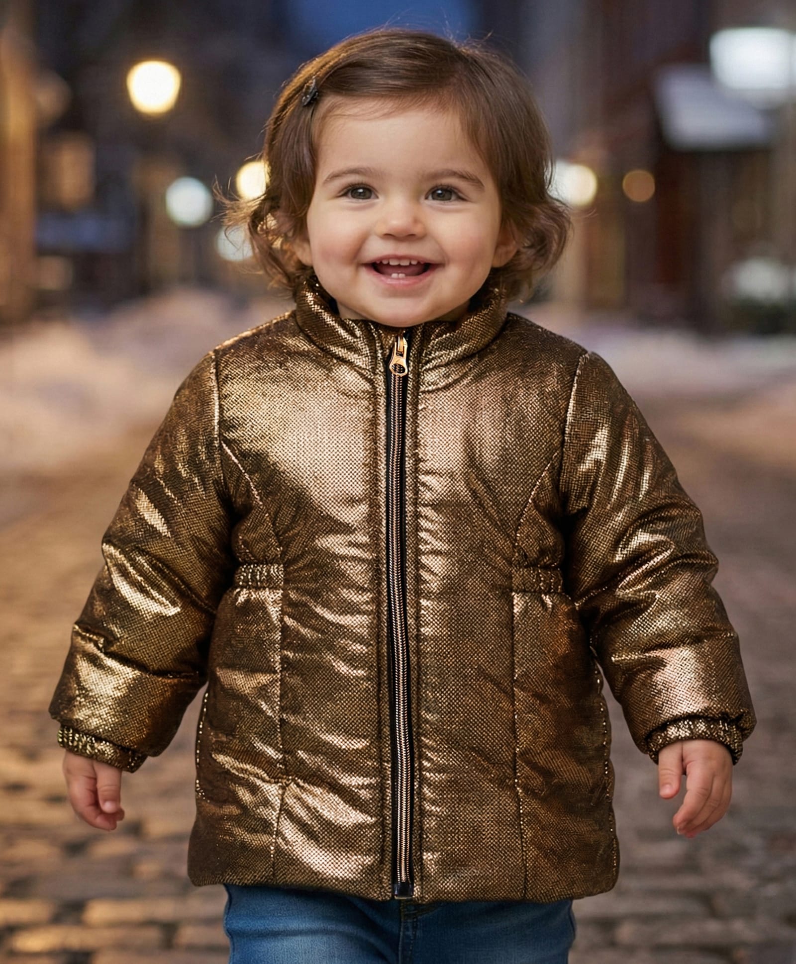 Babyoye Woven Full Sleeves High Neck Collar Padded Jacket with Solid Color - Brown-picture-42