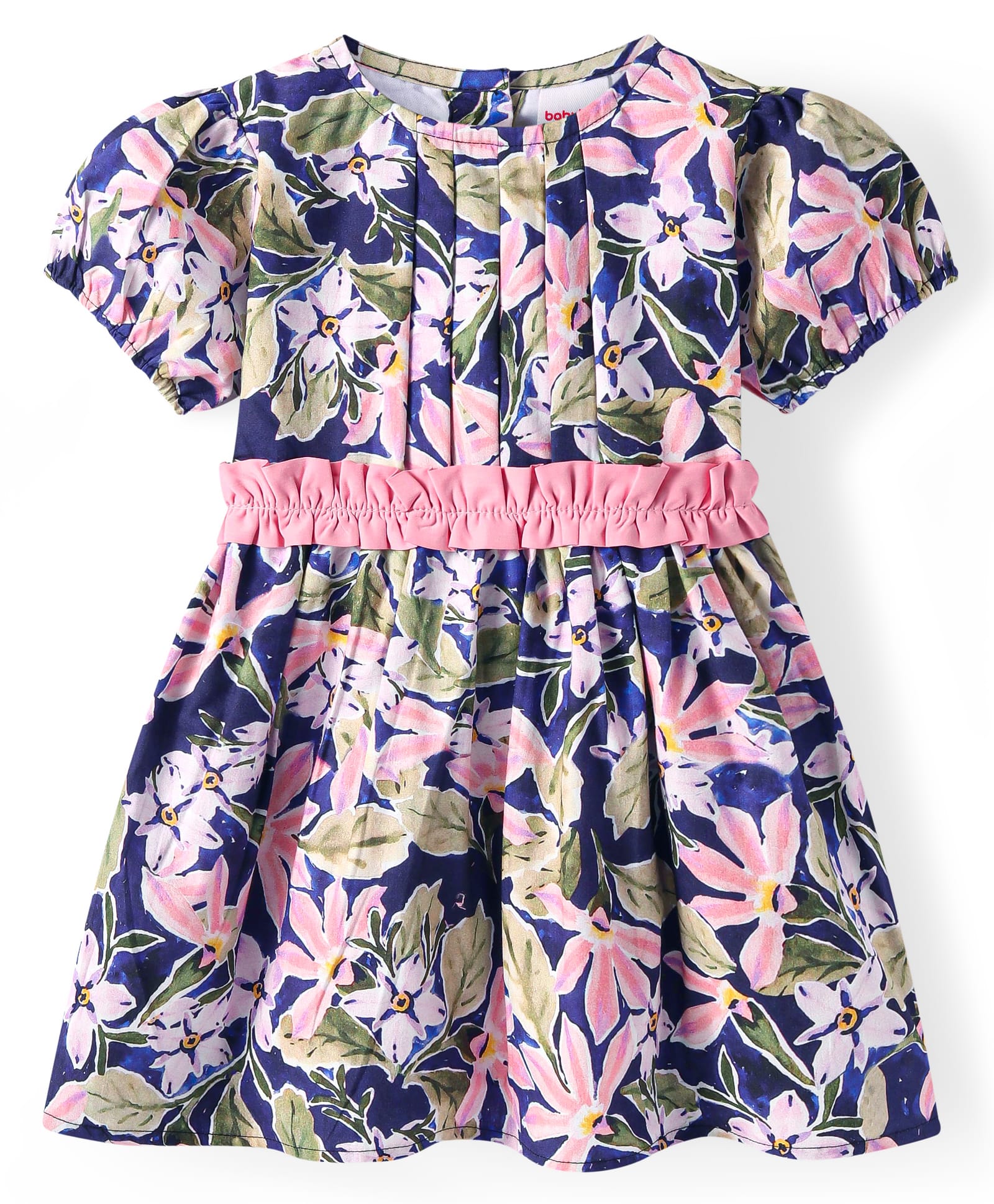 Babyhug Cotton Woven Half Puffed Sleeves Floral Printed Frock - Blue-picture-34