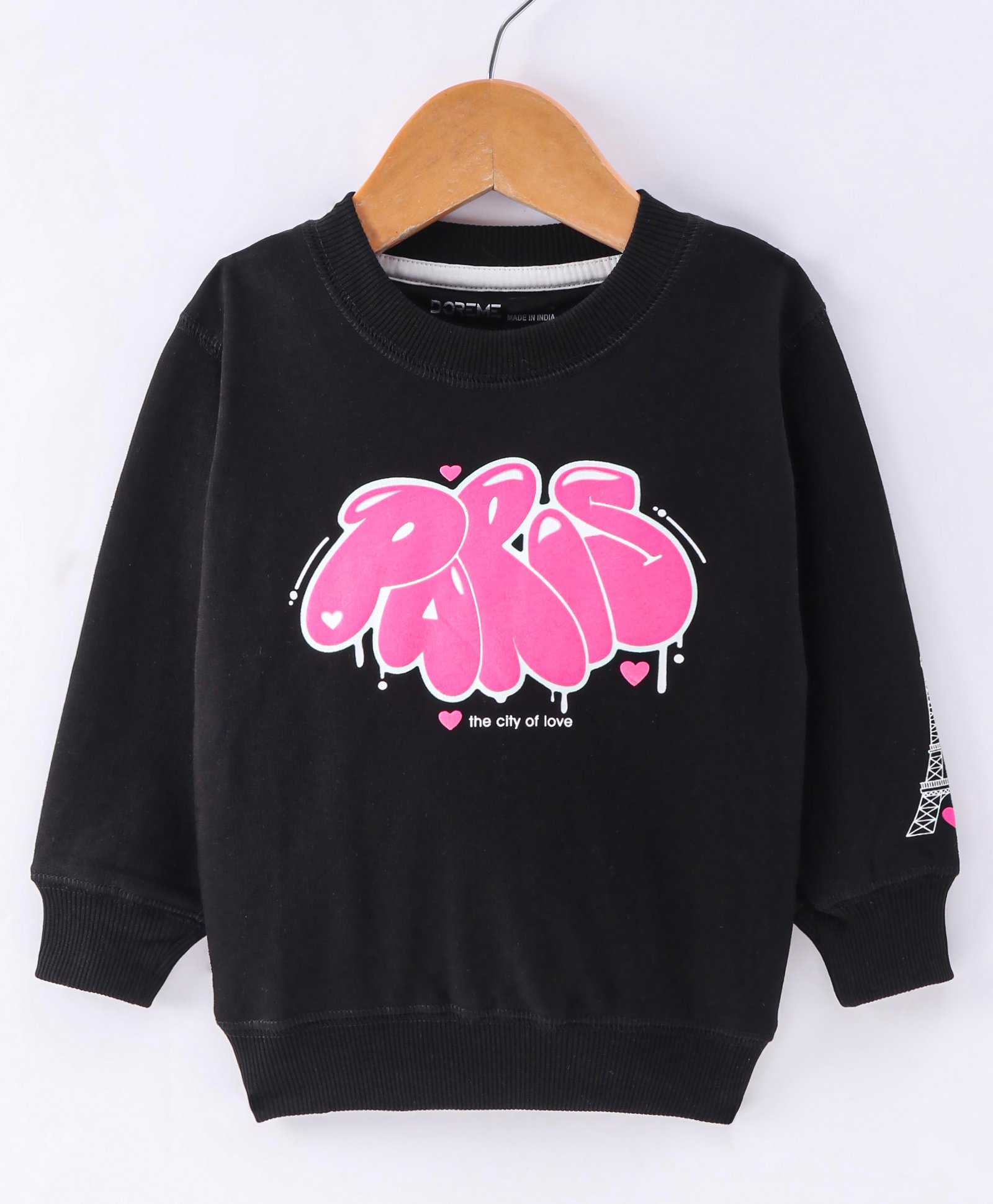 Doreme Terry Knit Full Sleeves Sweatshirt With Typography Print - Black-image-11