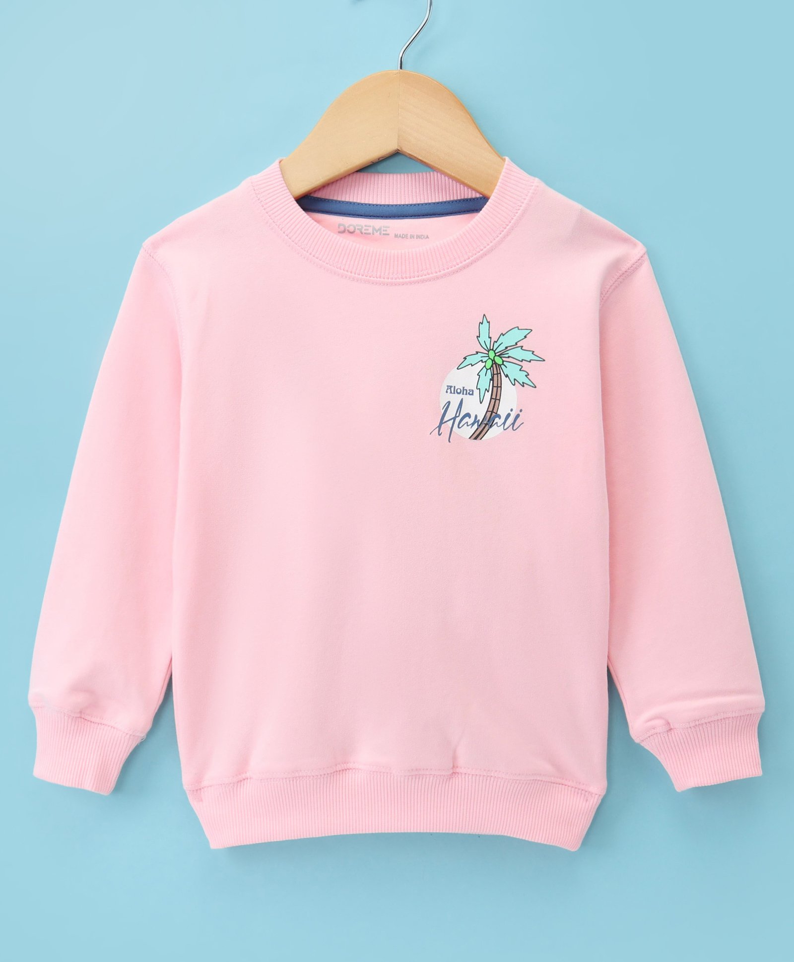 Doreme Terry Knit Full Sleeves Sweatshirt with Tropical Theme Print - Pink-picture-27