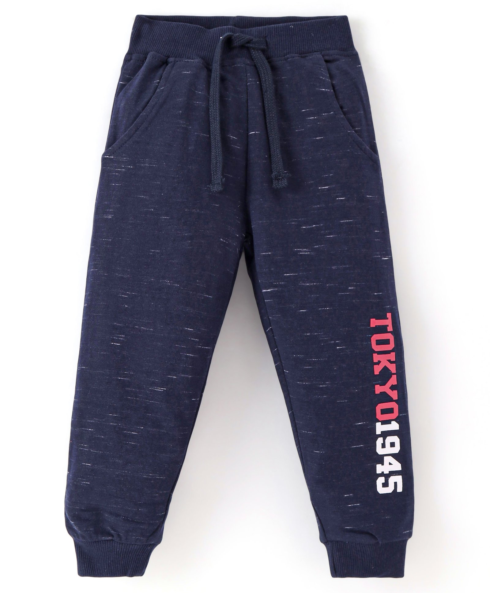 Babyhug Terry Cotton Knit Full Length Track Pant with Pockets &Text Print - Navy Blue-image-36