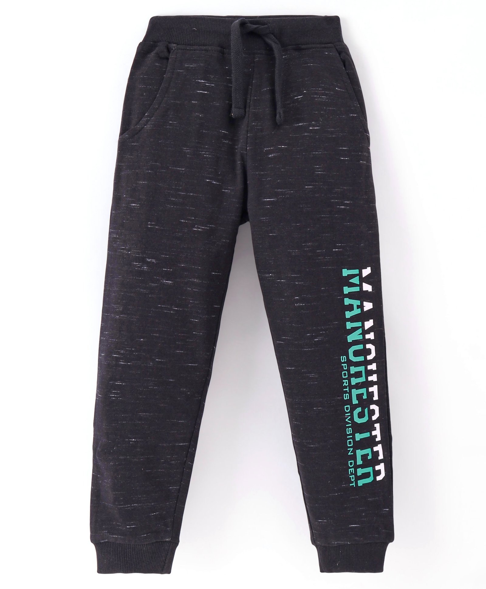 Babyhug Terry Cotton Knit Full Length Track Pant with Pockets &Text Print - Black-picture-27