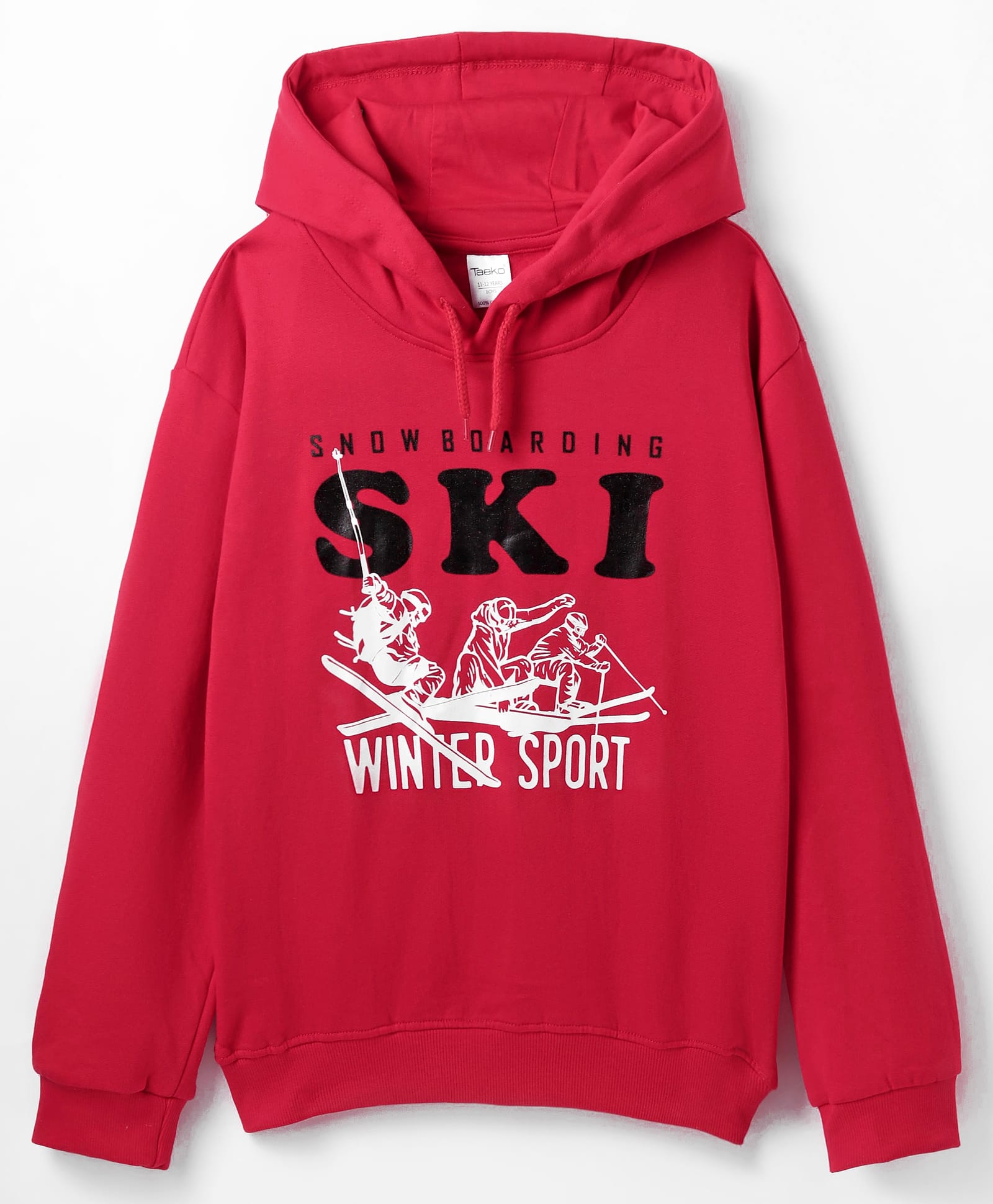 Taeko Fleece Knit Full Sleeves Hooded Sweatshirt with Ski Print - Red-picture-14