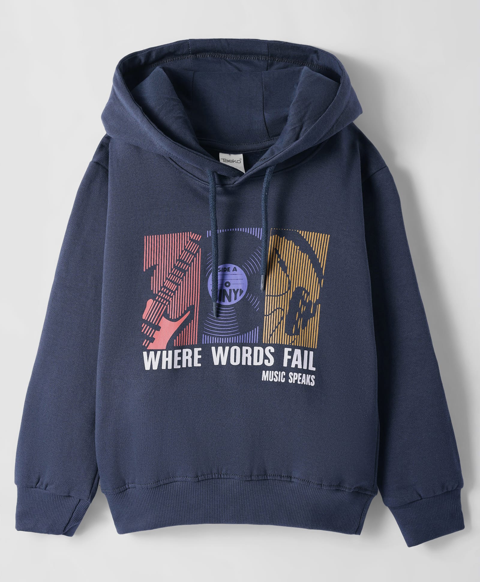 Taeko Fleece Knit Full Sleeves Hooded Sweatshirt with Text Print - Navy Blue-picture-23