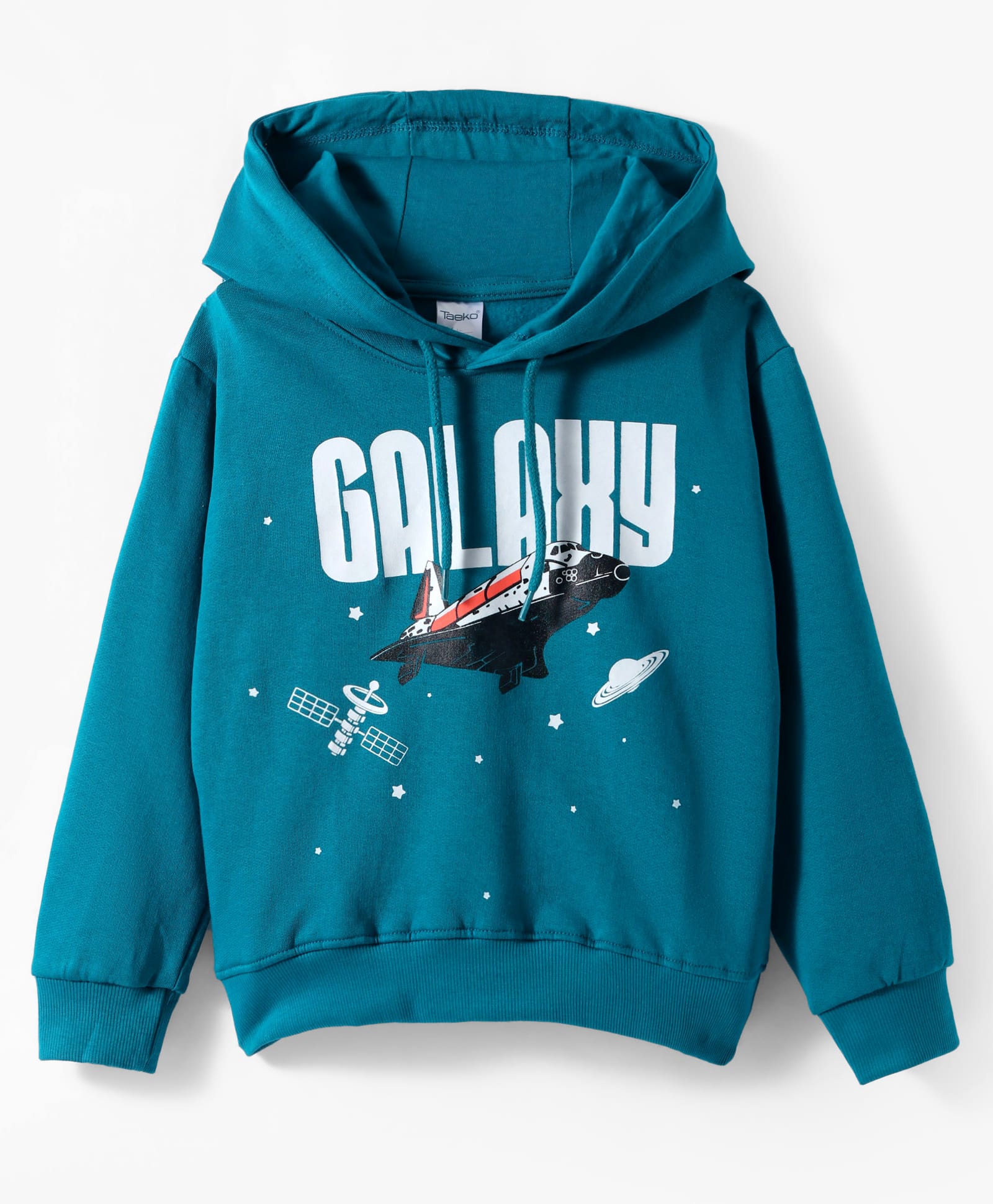 Taeko Fleece Knit Full Sleeves Hooded Sweatshirt with Galaxy Print - Teal Blue-picture-37
