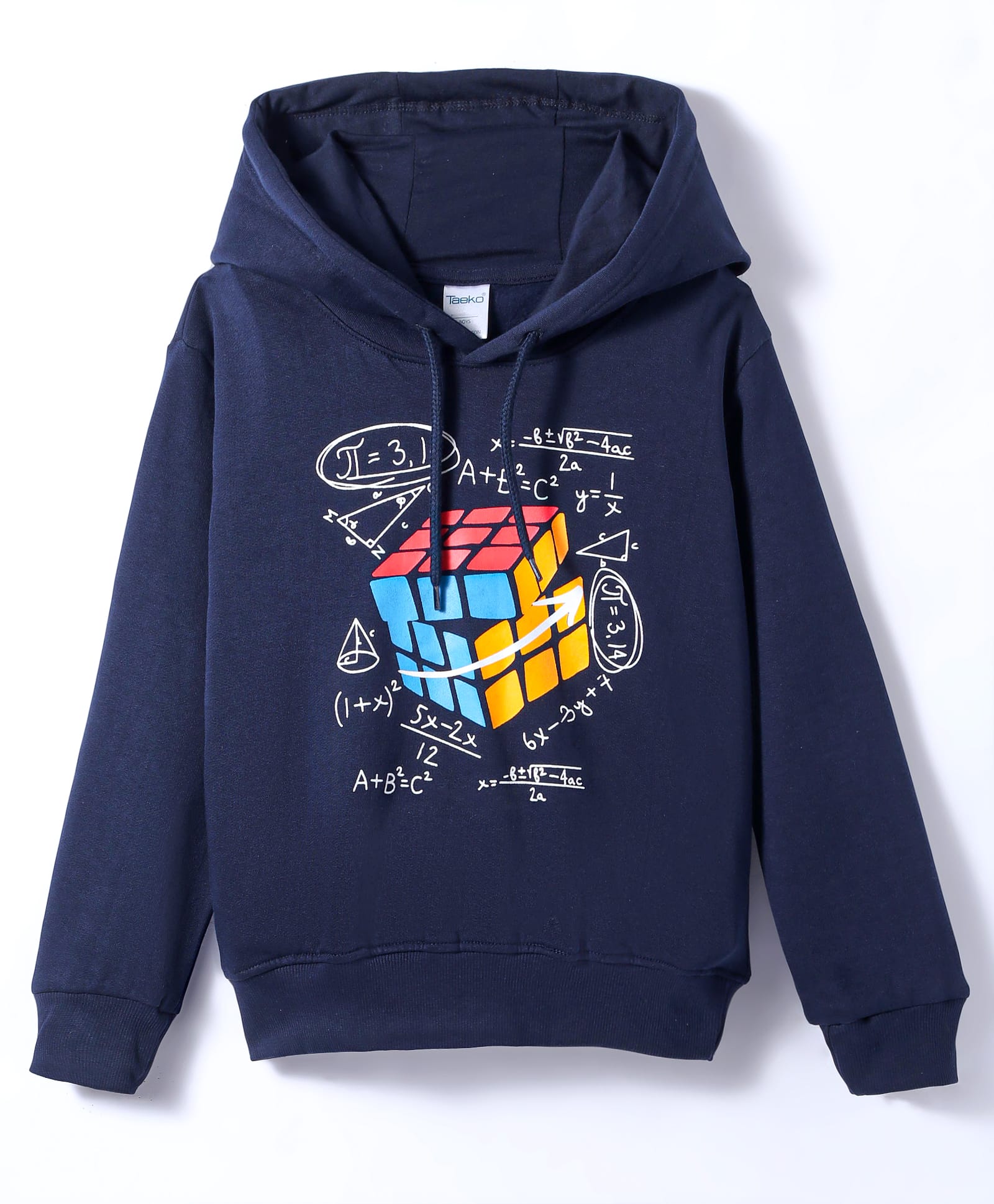 Taeko Fleece Knit Full Sleeves Hooded Sweatshirt with Text Print - Navy Blue-picture-23