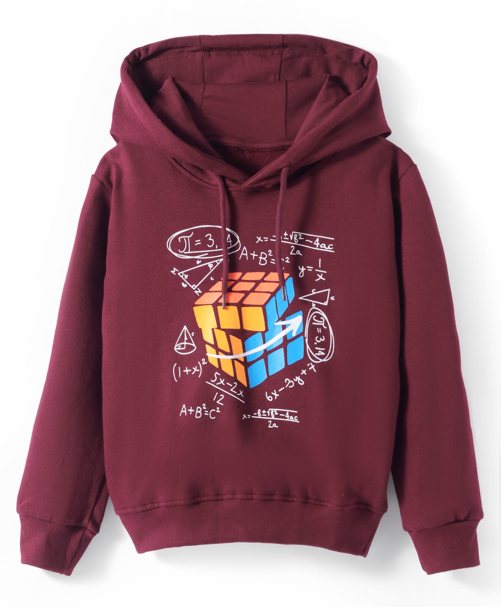 Taeko Fleece Knit Full Sleeves Hooded Sweatshirt with Text Print - Maroon-picture-25