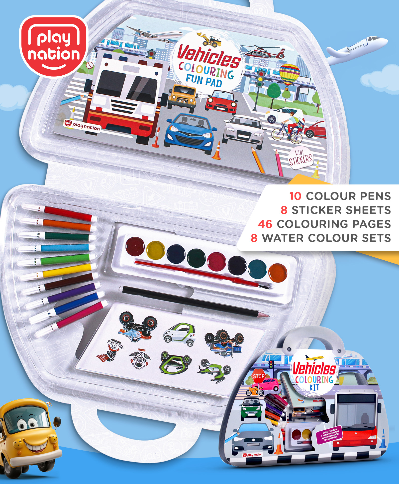 Play Nation Vehicle Theme Stationery & Colouring Set - 72 Pieces-picture-15