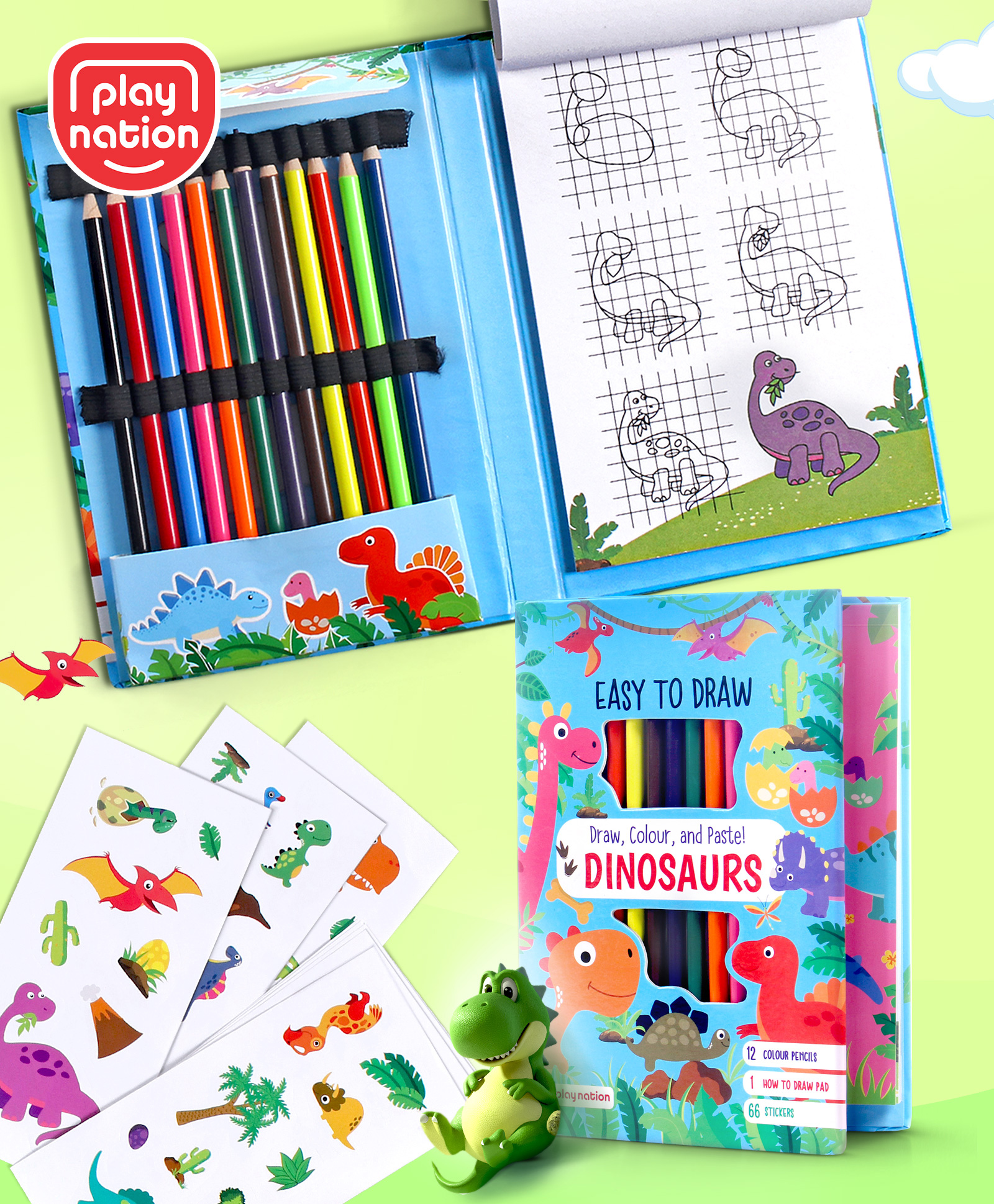 Play Nation Dino Theme Drawing and Activity Art Book -64 Pages