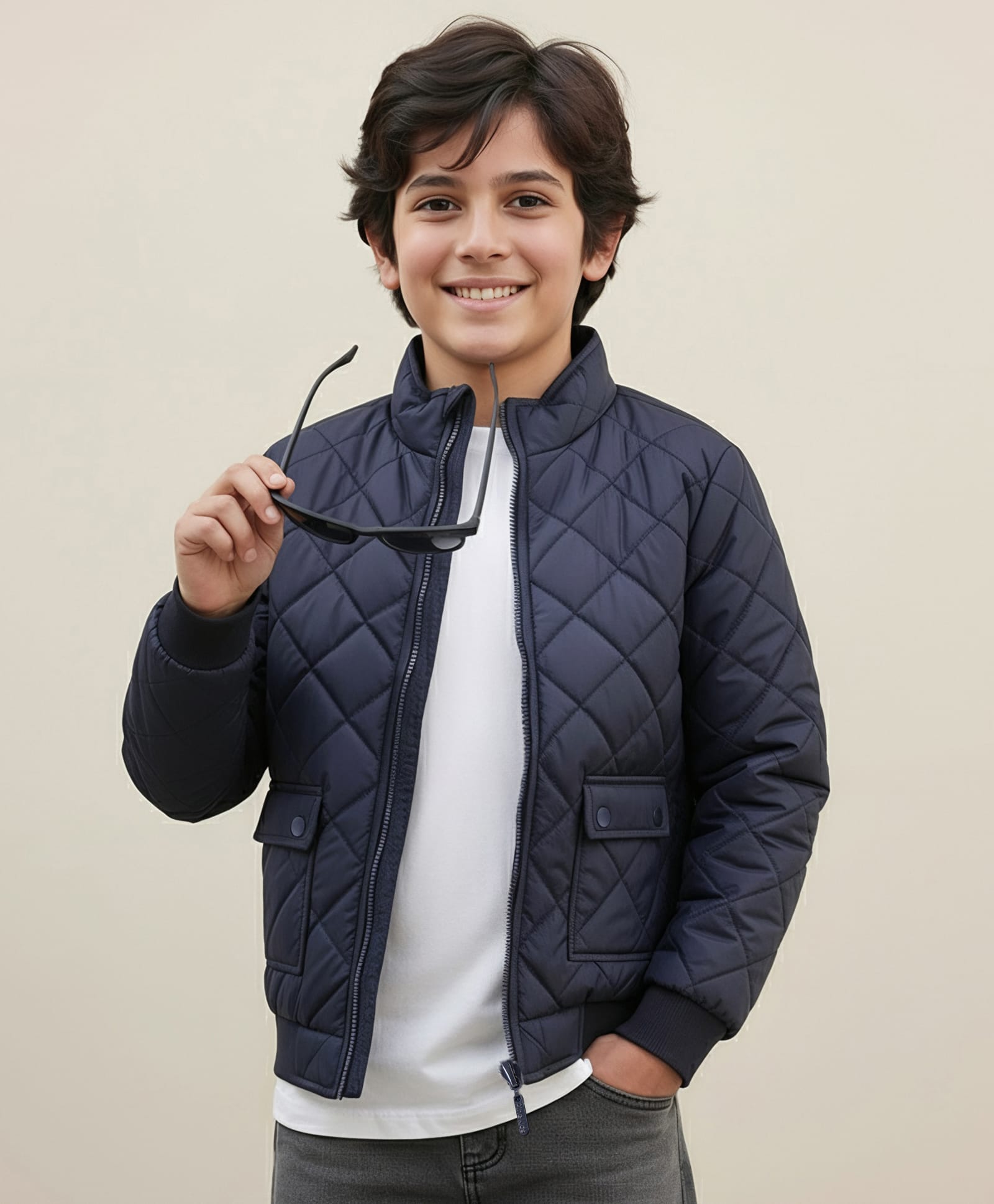 Pine KidsFull Sleeves Padded QuiltedJacket Solid Colour - Navy Blue-image-42