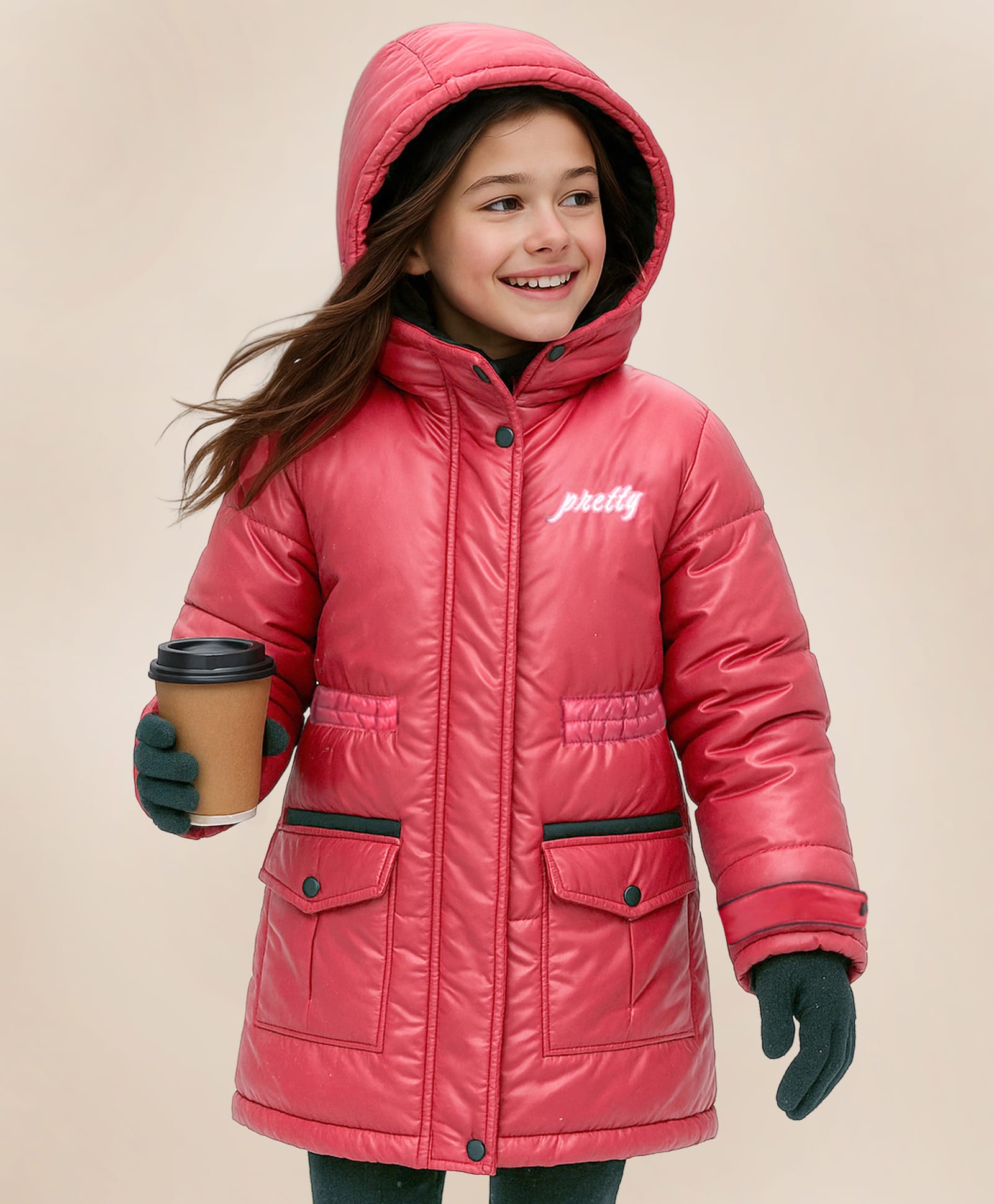 Pine Kids Woven Full Sleeves Padded Hooded Jacket with Quilted Design & Text Patch Detailing - Red-picture-21