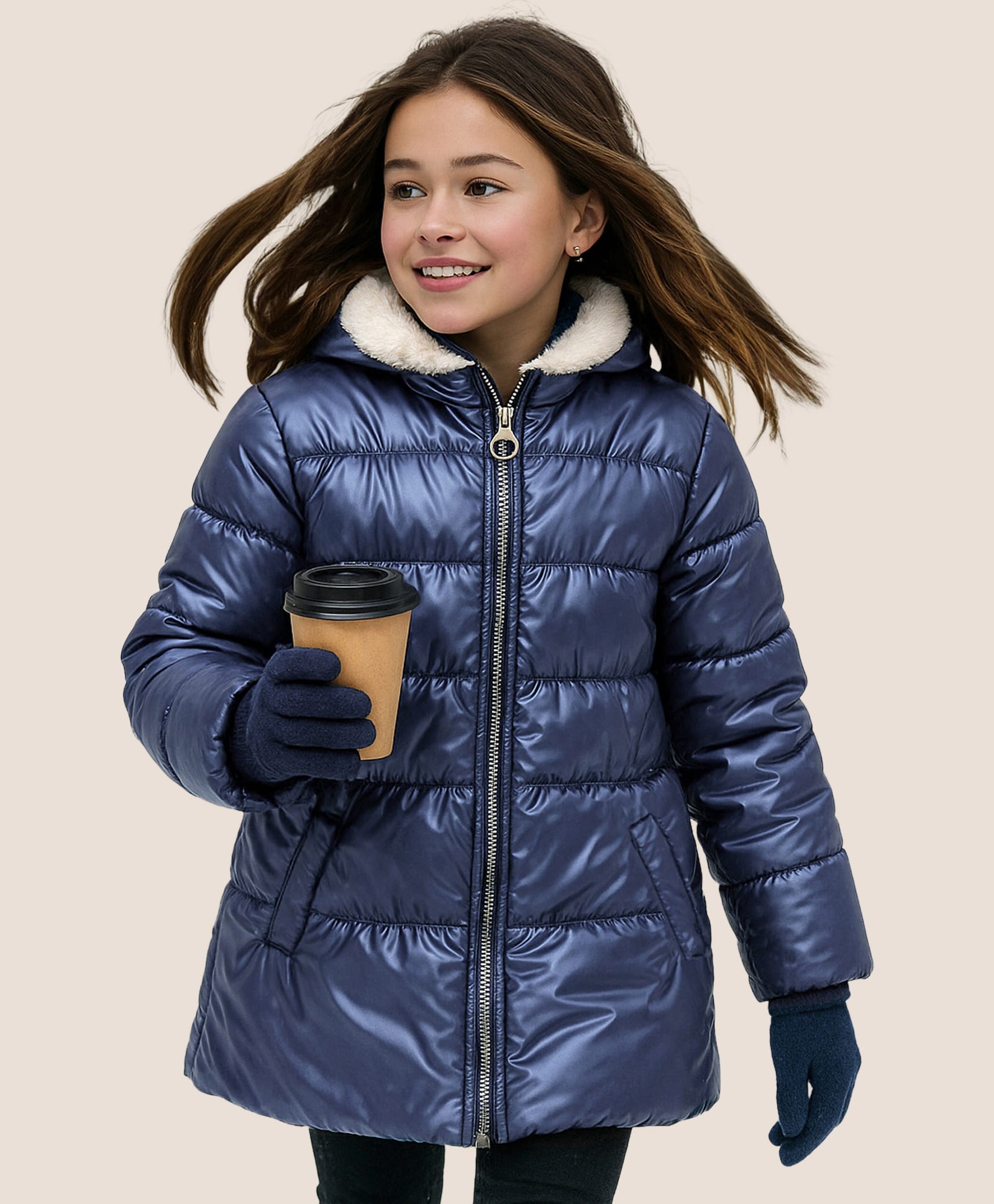 Pine Kids Woven Full Sleeves Padded Quilted Jacket with Fur Detailing At Collar - Blue-picture-24