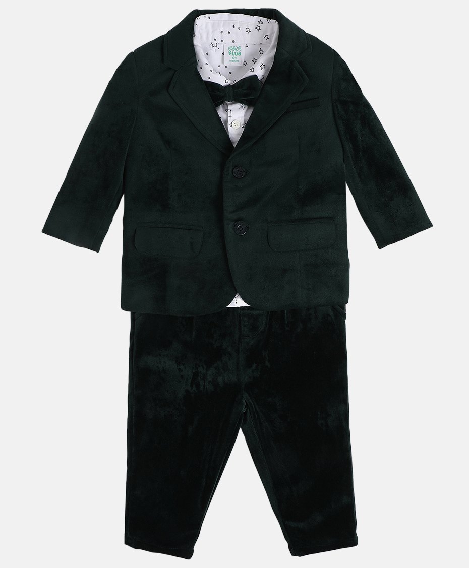 MINI KLUB Full Sleeves 3 Piece Solid Coordinating Party Suit Set - Dark Green-picture-17