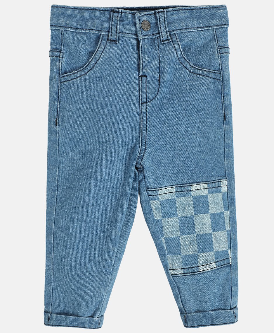 MINI KLUB Cotton Full Length Checked Woven Denim Jeans - Blue-picture-14
