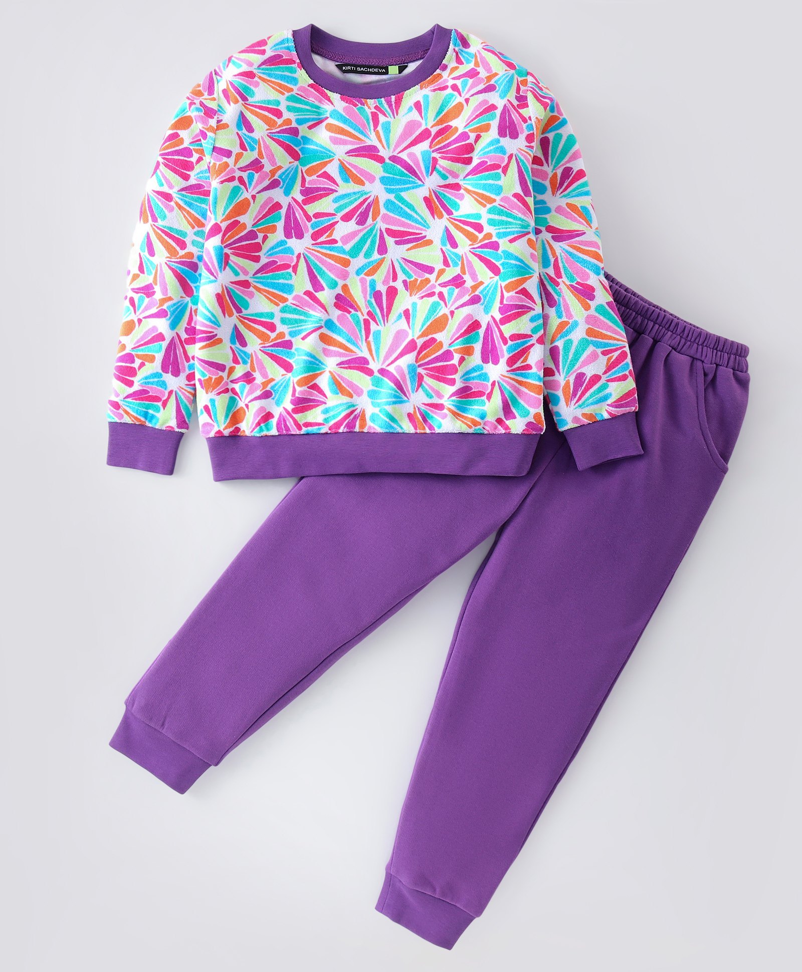 Tiara Fleece Full Sleeves Abstract Printed Sweatshirt With Joggers - Purple-image-25