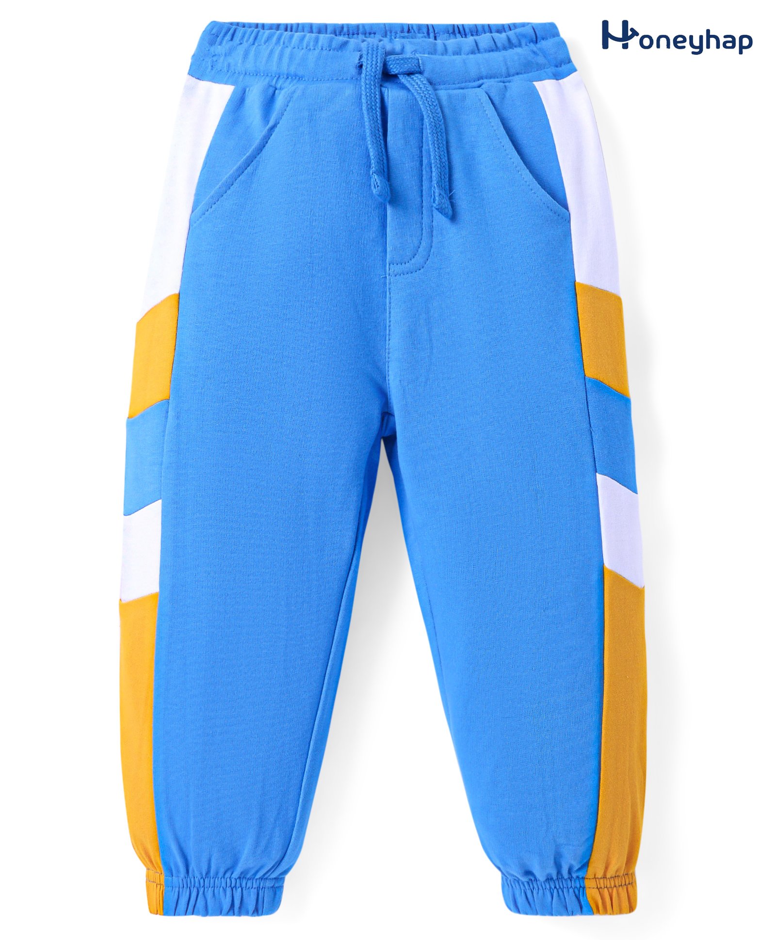 Honeyhap 100% Cotton Knit Full Length Colour Block Lounge Pant - Blue-image-49