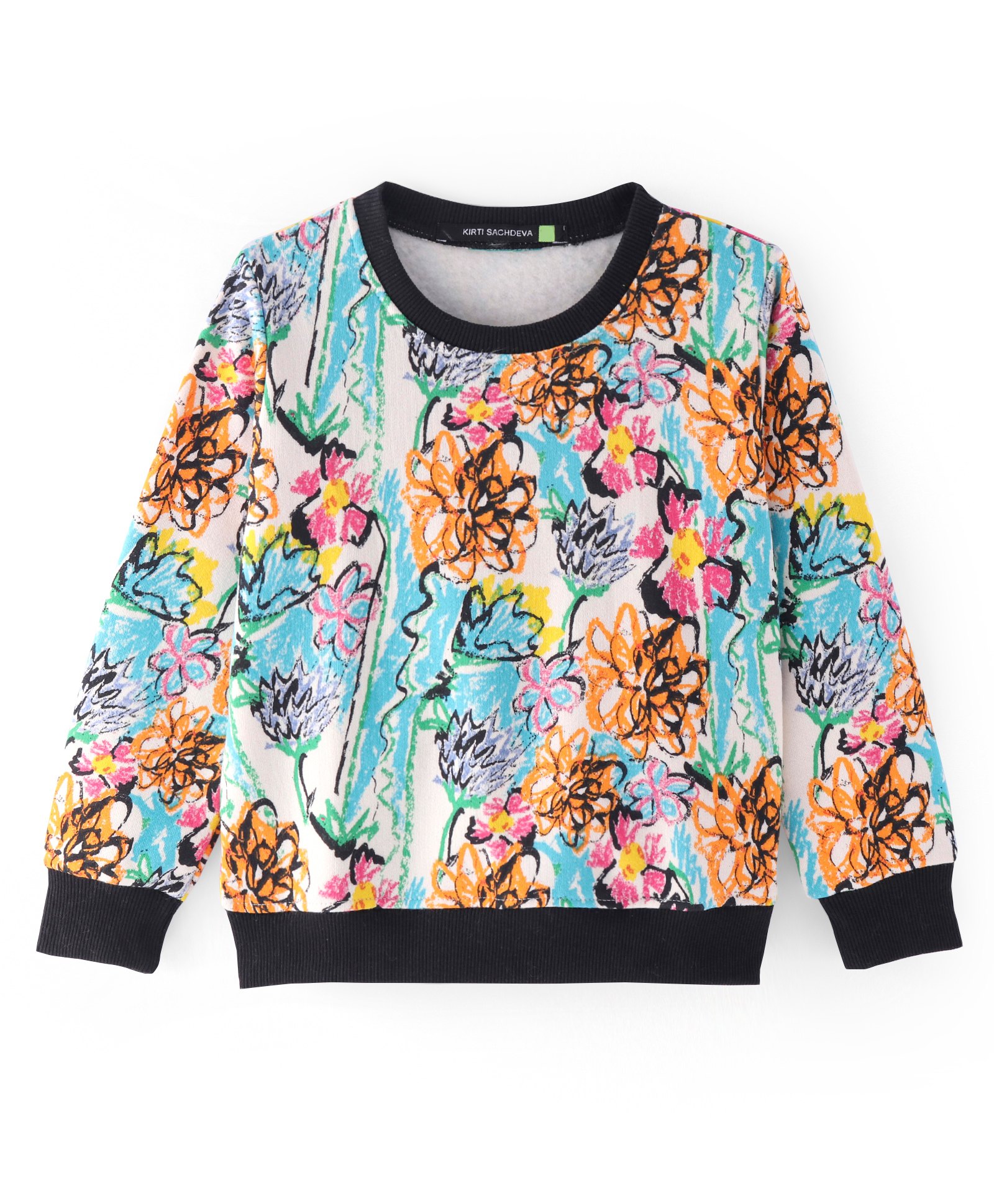 Tiara Fleece Full Sleeves Floral Crayon Printed Sweatshirt - Multi Colour-picture-27