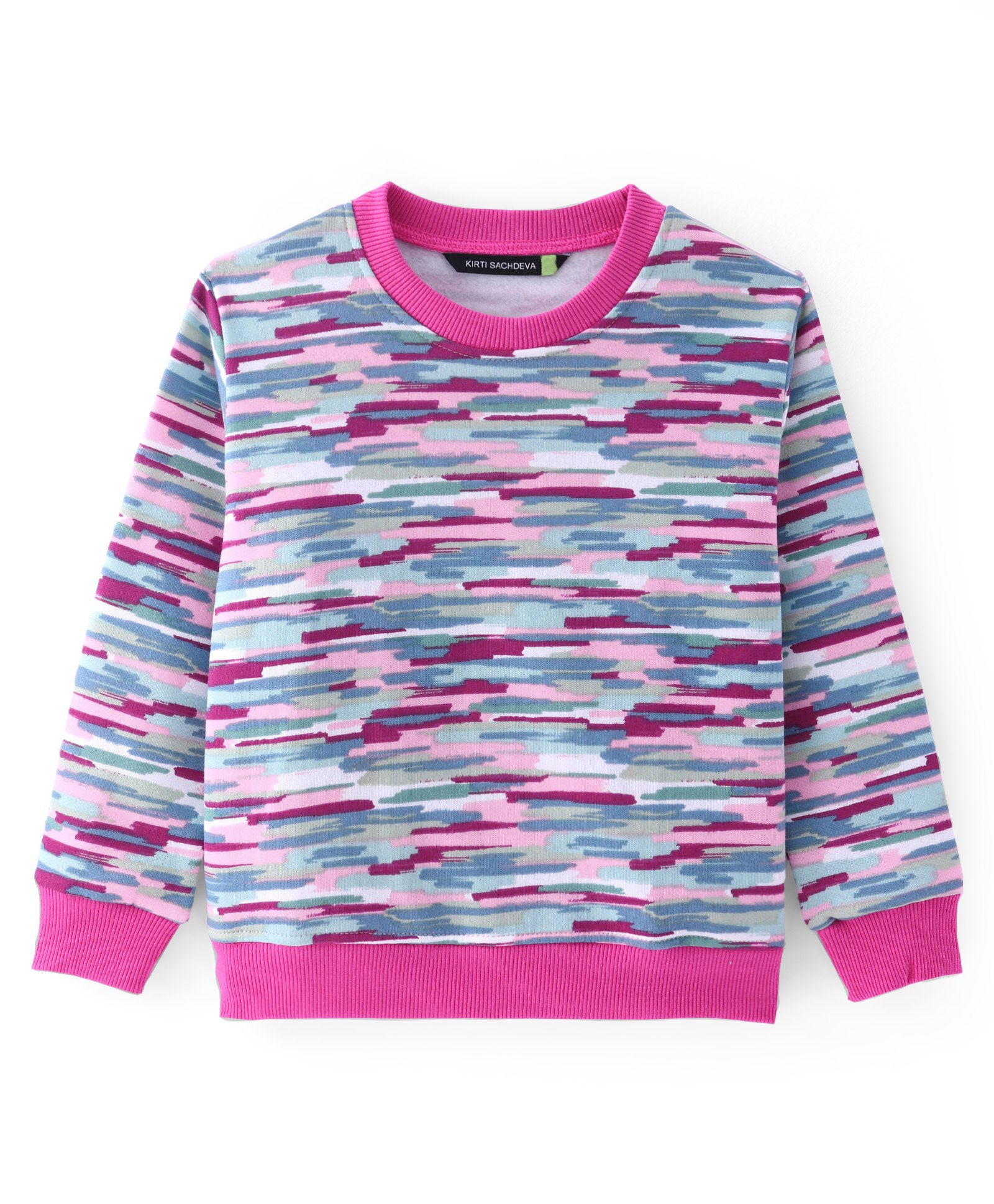 Tiara Fleece Full Sleeves Abstract Printed Sweatshirt - Pink-image-34