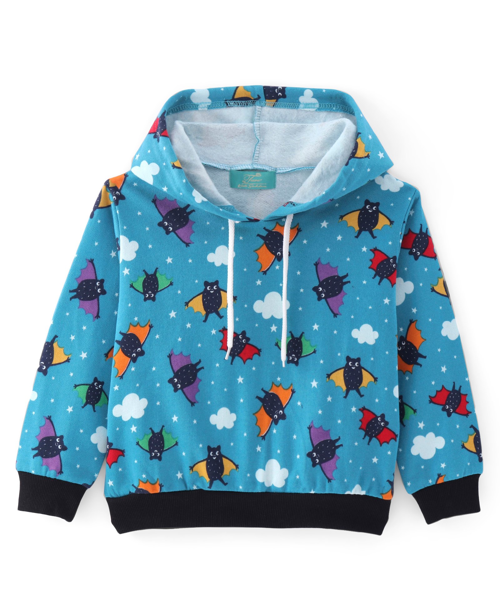 Tiara Fleece Full Sleeves Bats Printed Hoodie - Blue-image-3