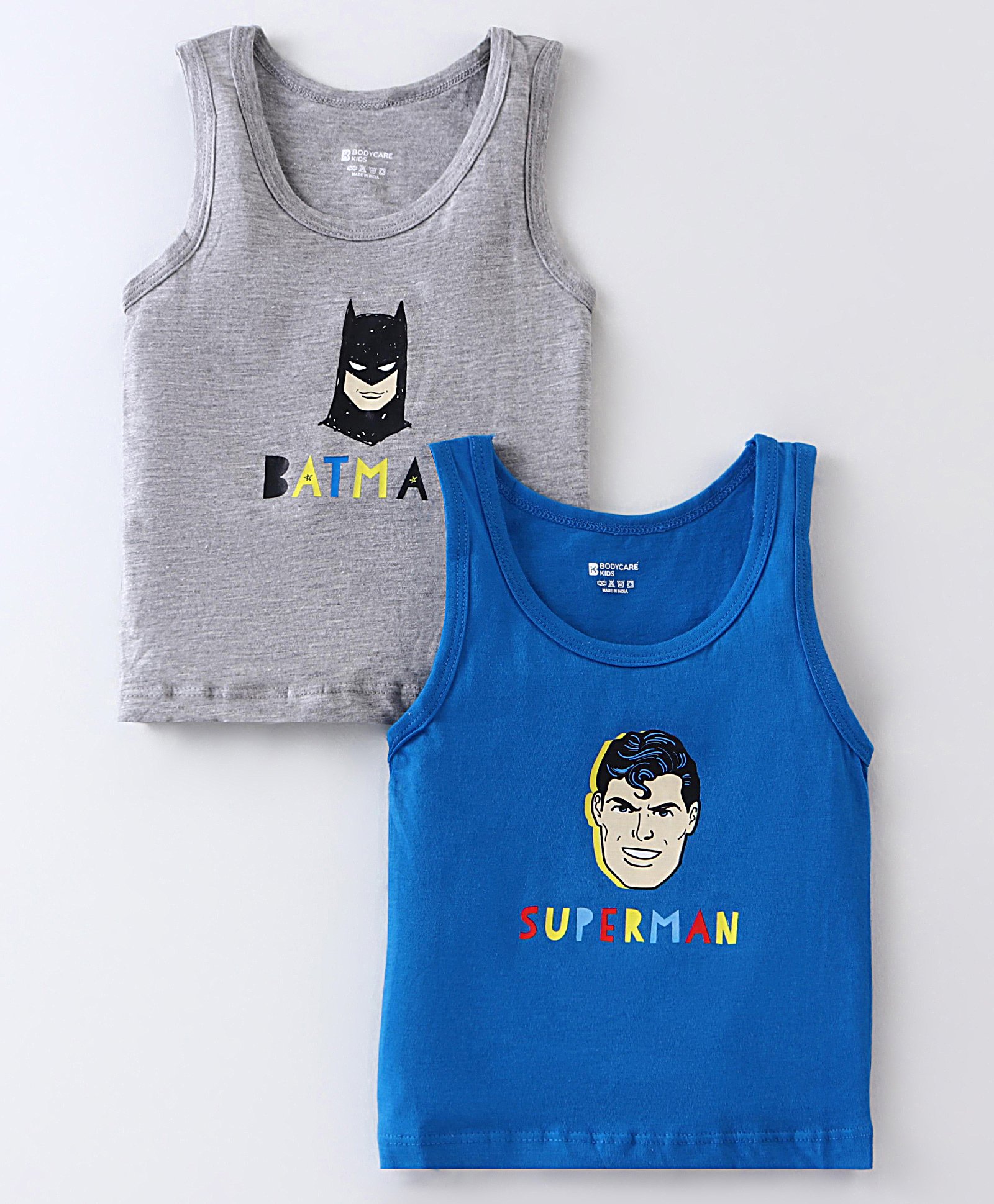 Bodycare Cotton Knit Sleeveless Vests With Superman & Batman Print Pack of 2 - Blue & Grey-picture-31