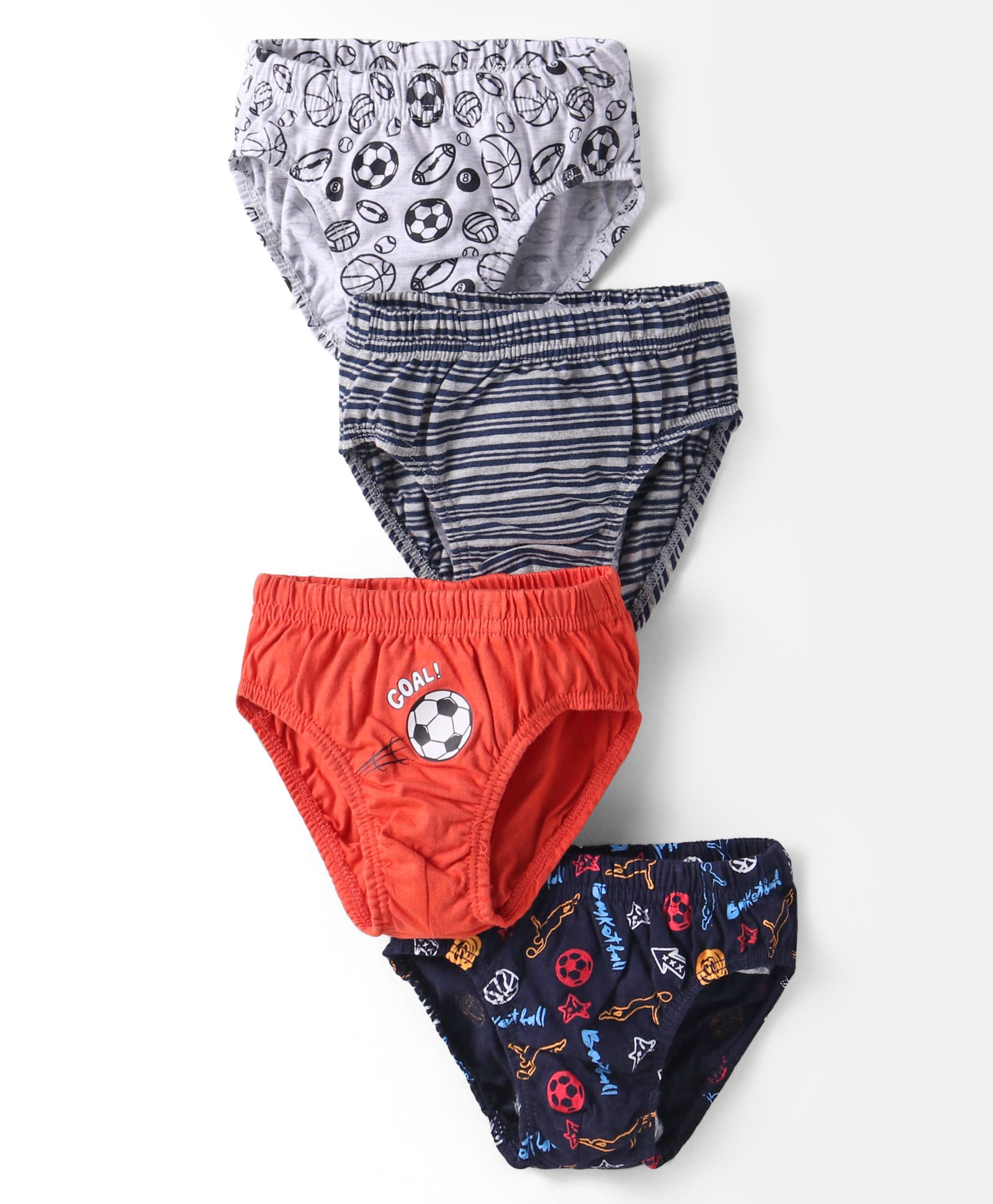 Bodycare Cotton Knit Briefs With Football Print Pack of 4 - Grey Red & Navy Blue-image-48