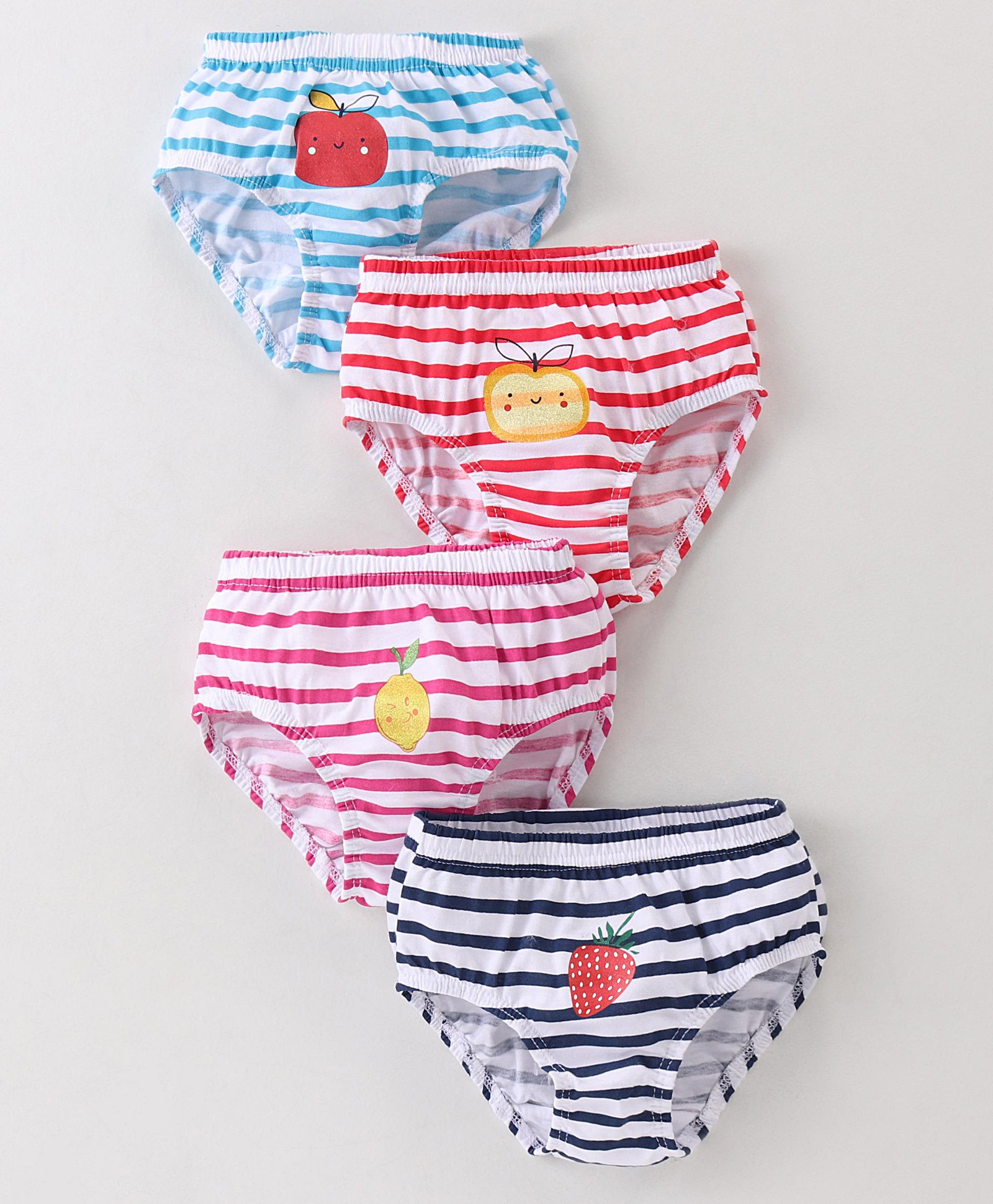 Bodycare Cotton Knit Panties Striped & Fruits Print Pack of 4 - Blue Red & White-image-36