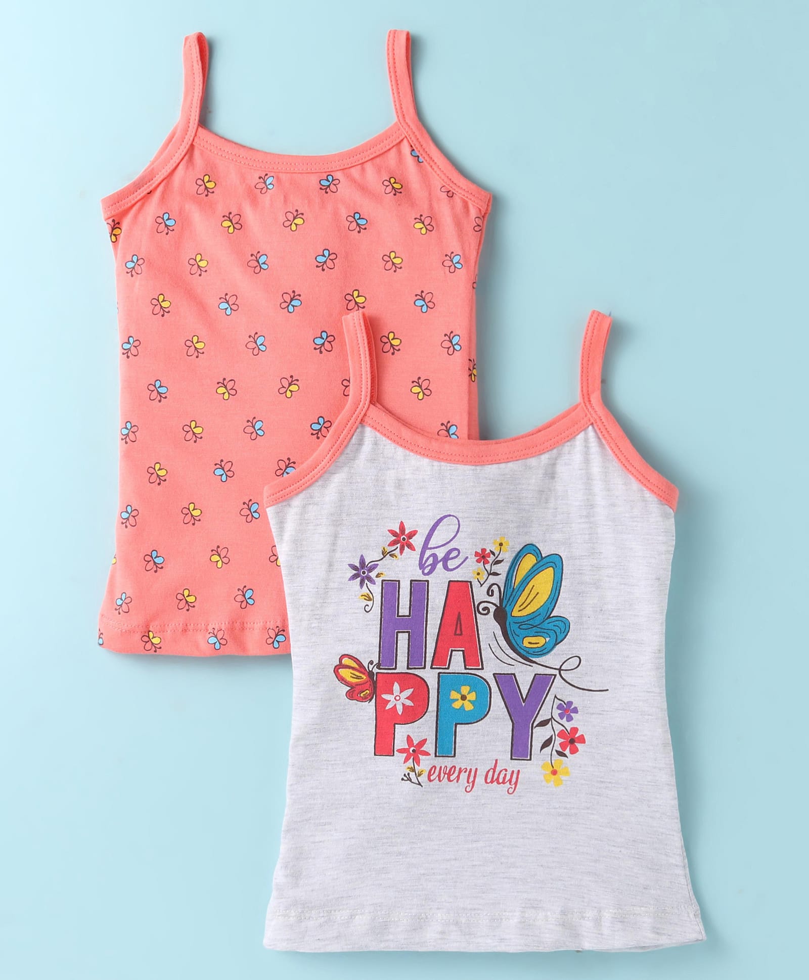 Bodycare Cotton Knit Singlet Sleeves Slips with Text & Butterfly Print Pack of 2 - Pink & White-picture-26