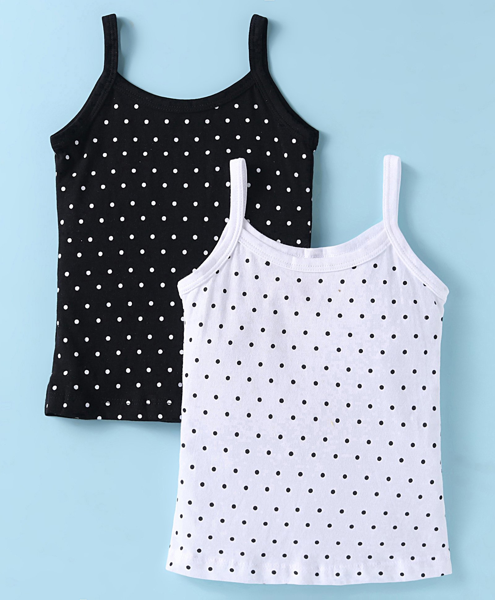 Bodycare Cotton Knit Singlet SleevesSlips With Polka Dot Print Pack of 2 - Black & White-picture-25