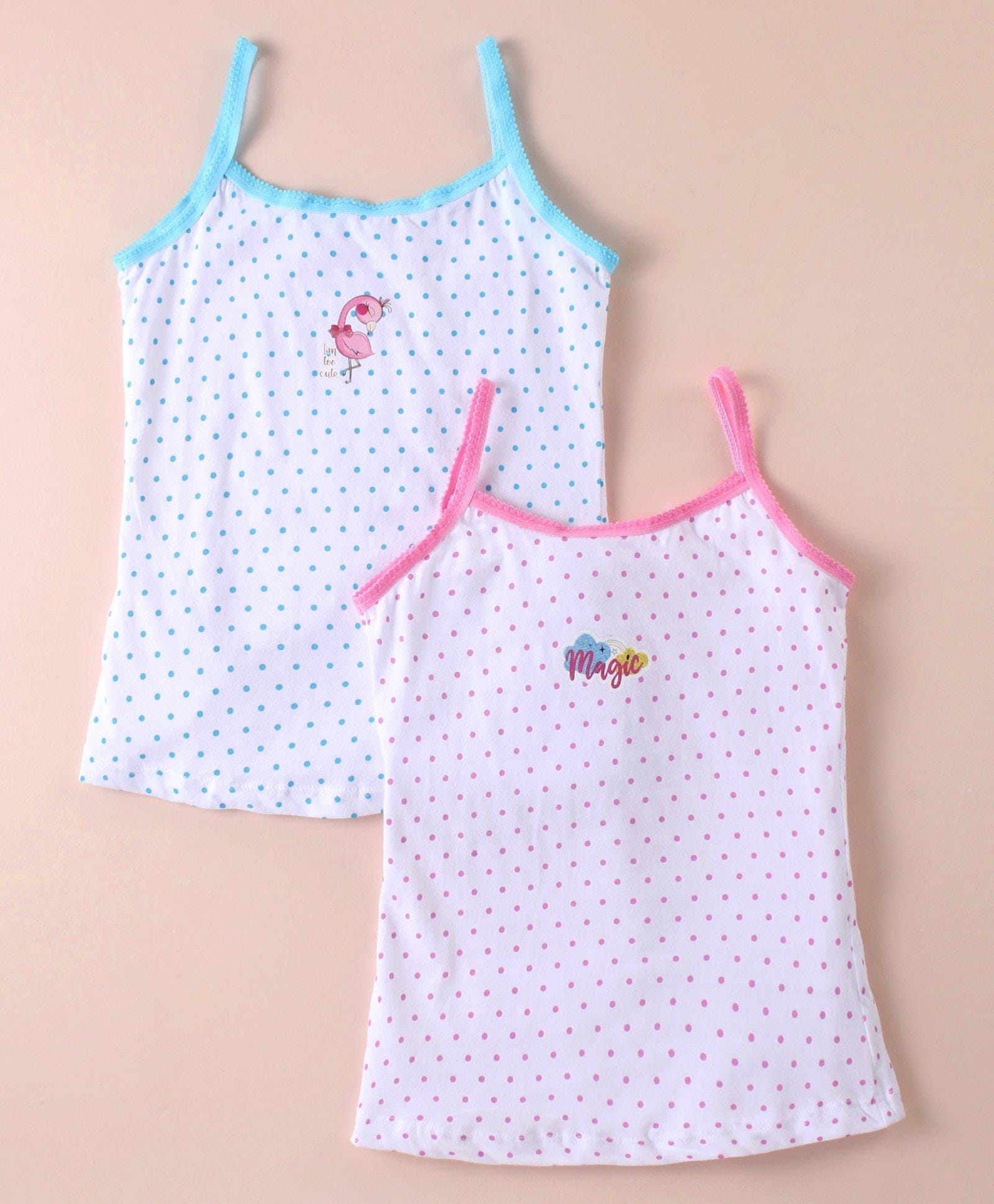 Bodycare Cotton Knit Singlet Sleeves Slips with Flamingo & Text Print Pack of 2 - White-picture-16