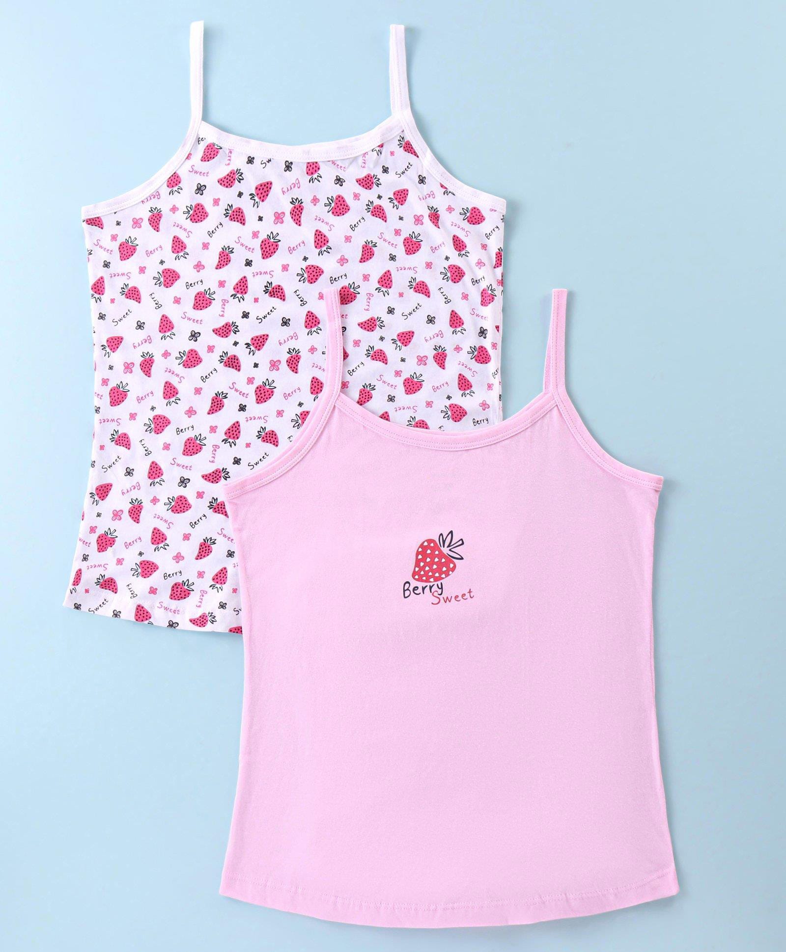 Bodycare Cotton Knit Singlet Sleeves Strawberry Printed Slips Pack of 2 - Pink & White-picture-13