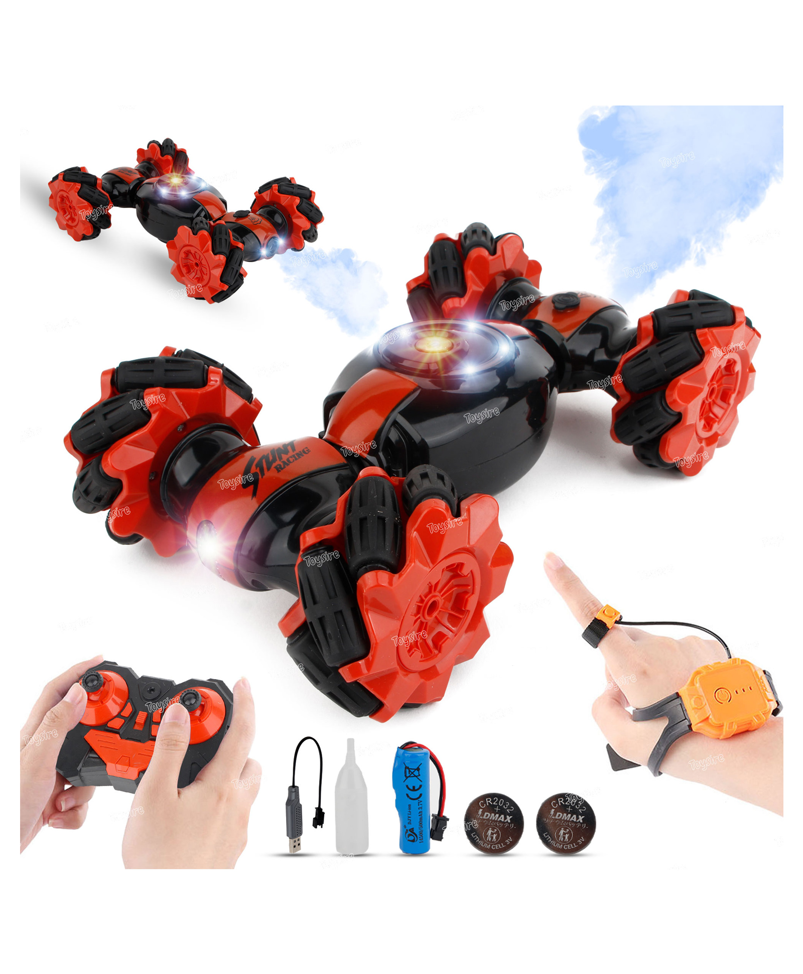 Toysire Remote Control Car Rechargeable RC Cars Stunt Car Double Sided Swing Arm 360° Flips Rotating 4WD Dance Car Toy(Red)-image-18