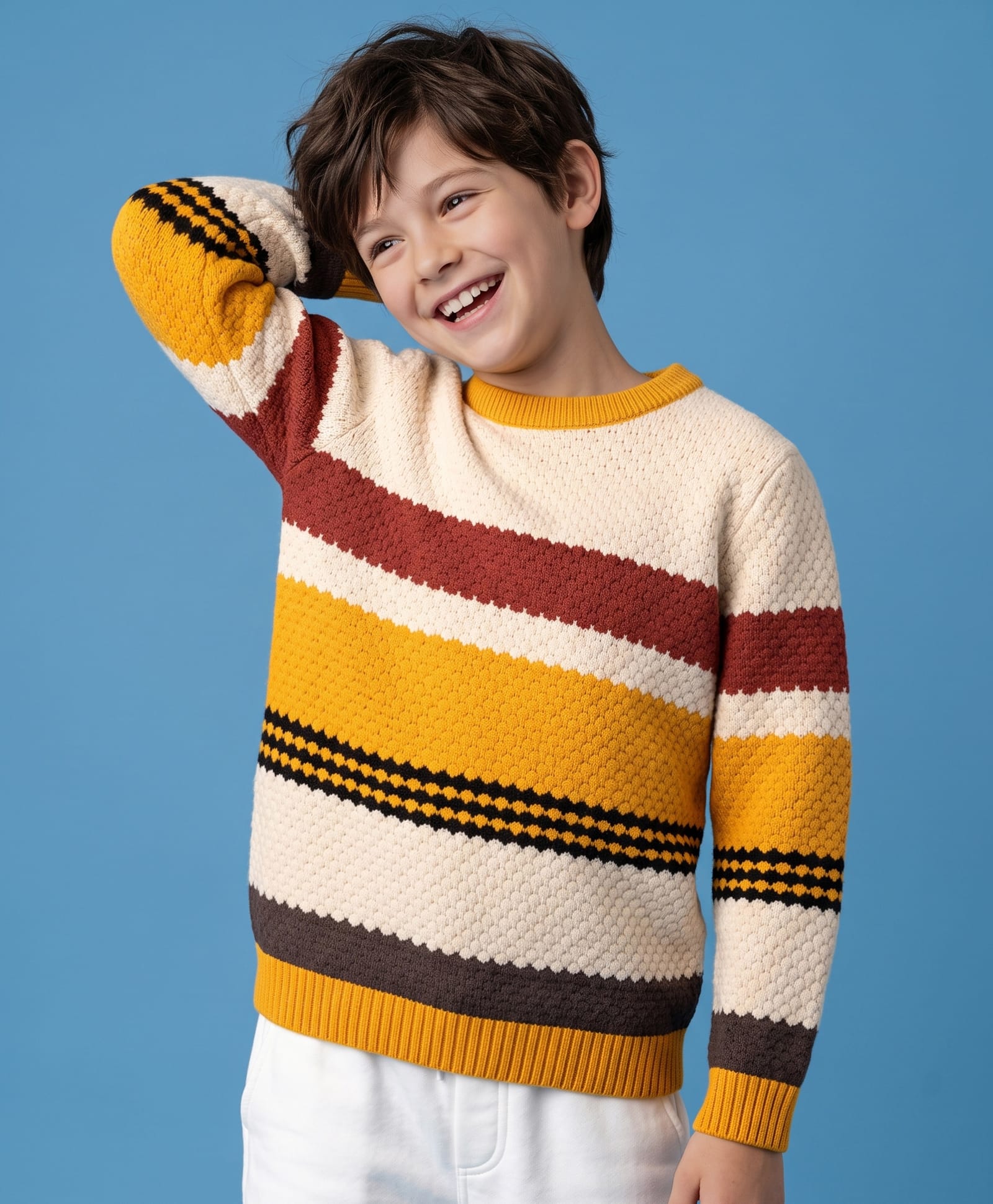 Pine Kids Knitted Full Sleeves Pullover Sweater With Colour Block Design - Yellow-picture-12