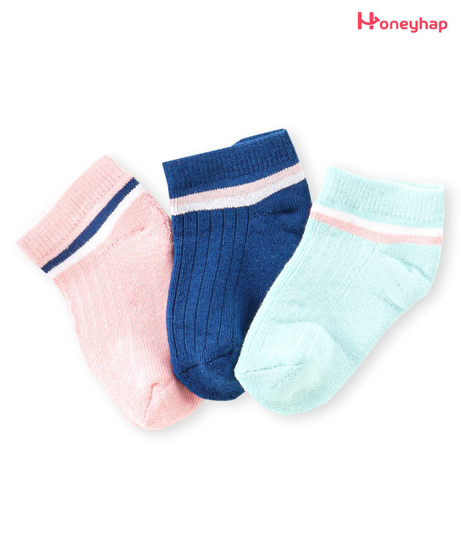 Honeyhap Premium Cotton Bamboo Spandex With Bio Finish Stripe Designed Socks Pack of 3 - Light Pink Navy Blue & Sky Blue-image-29