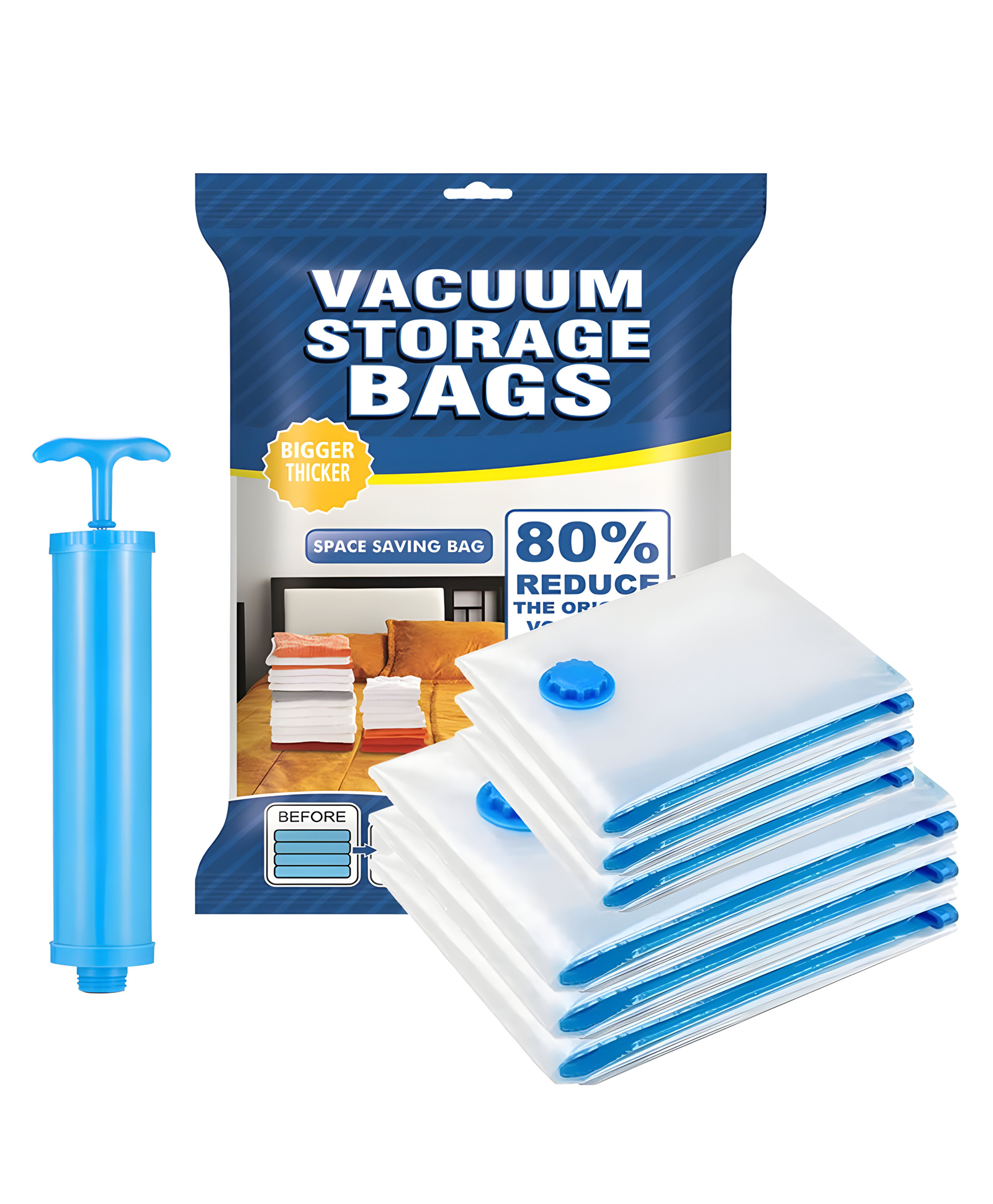 COZY VIBES Space Saver Pack of 6 Variety Reusable Vacuum Storage Ziplock Compression Sealer Bags for Travel clothes and home Blankets, Quilts with hand Pump - Pack of 1 - Color May Vary-image-46
