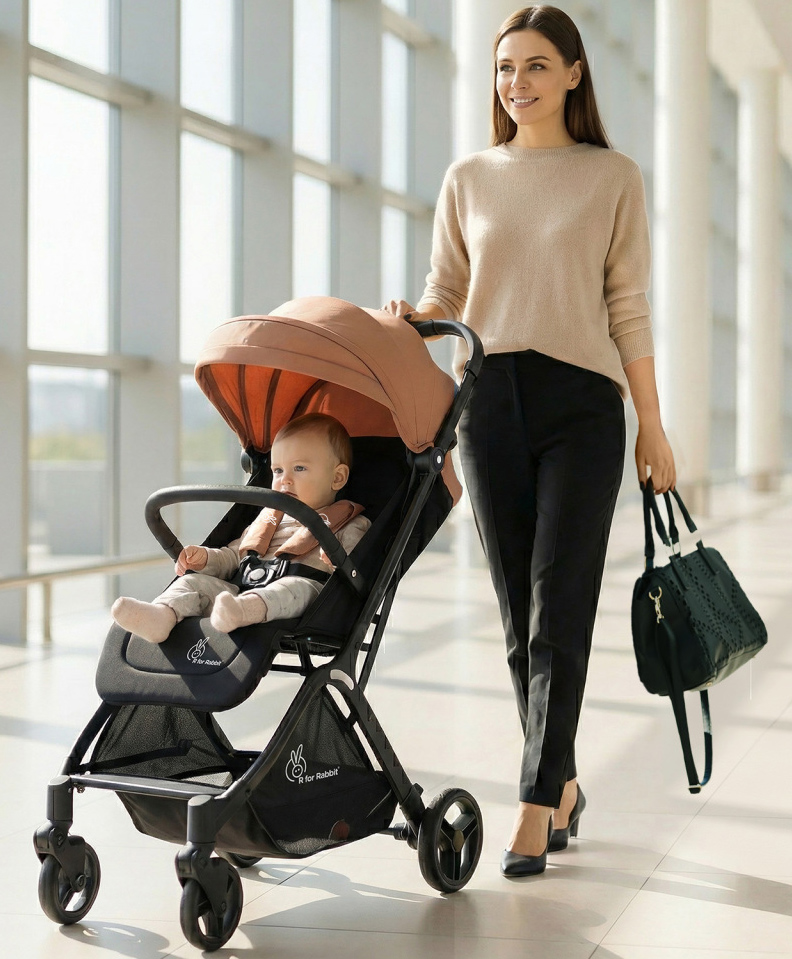 R for Rabbit Street Smart Ace Stroller- Peach & Black