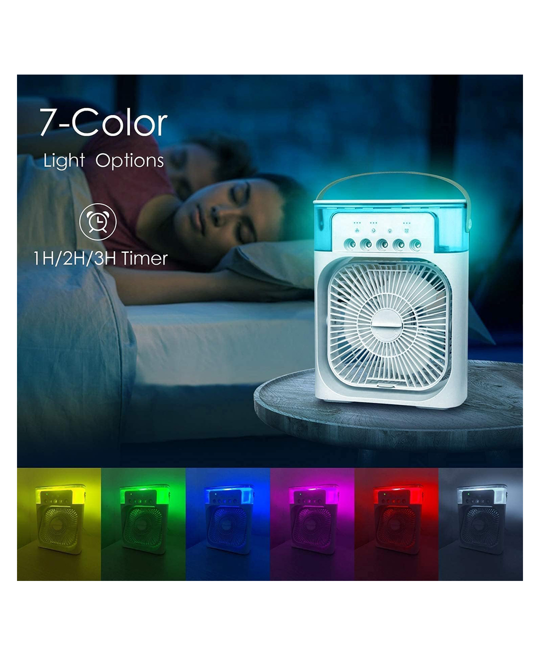 AKN TOYS Mini Cooler for Room Cooling Mini AC Portable Mini Fan Artic Cooler with 7 Colors LED Light( COLOR MAY VARY )-image-3