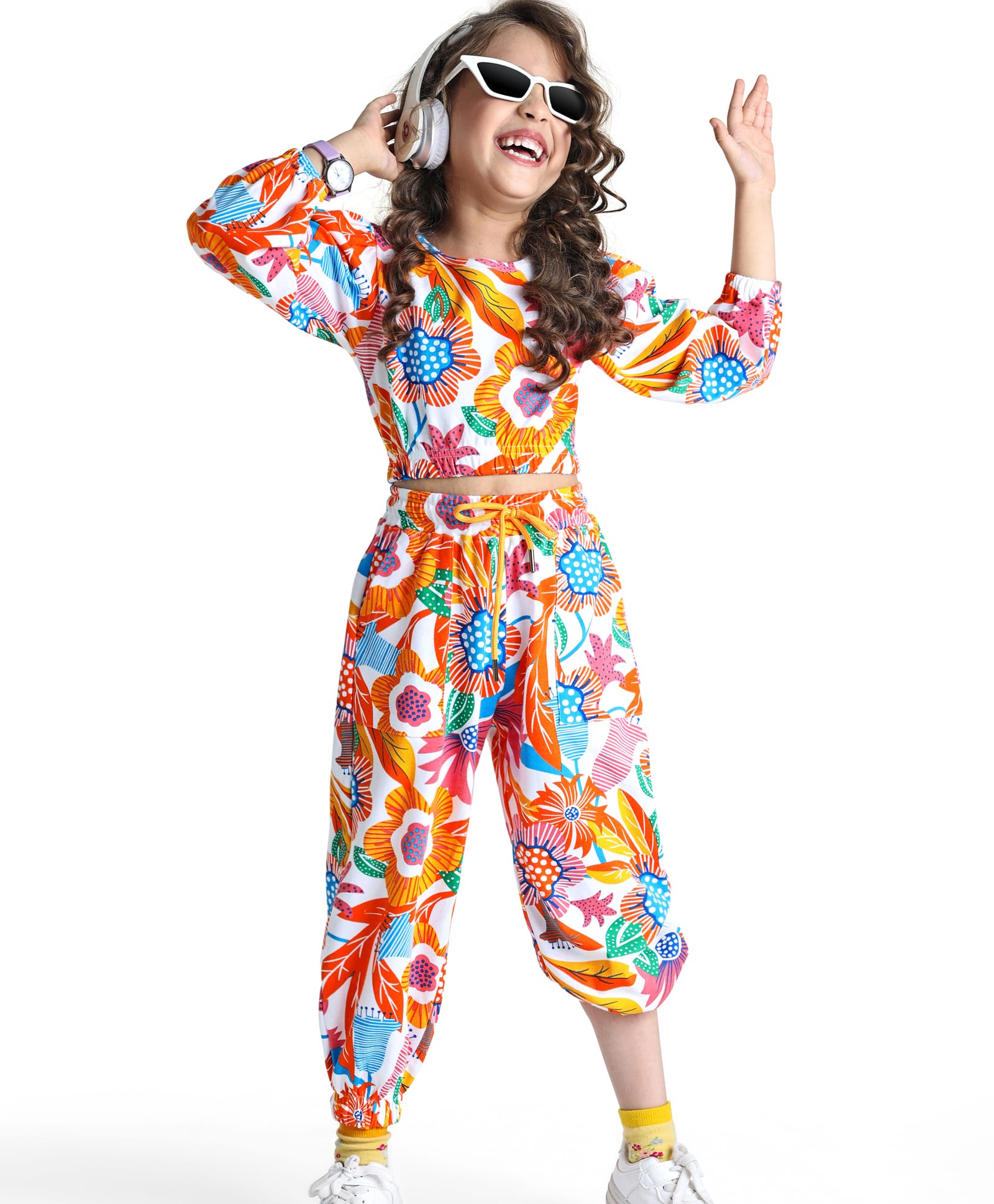 Ollington St. Cotton Knit Full Sleeves Sweatshirt & Joggers Co-Ord Set With Floral Print - Multicolor-image-38