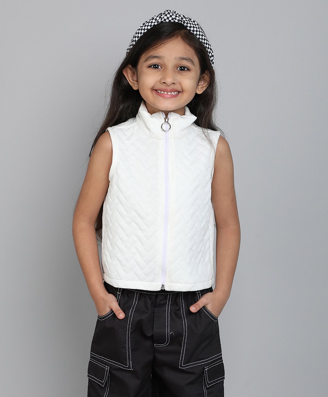 Taffykids Sleeveless Quilted Zip Up Jacket - White-picture-35