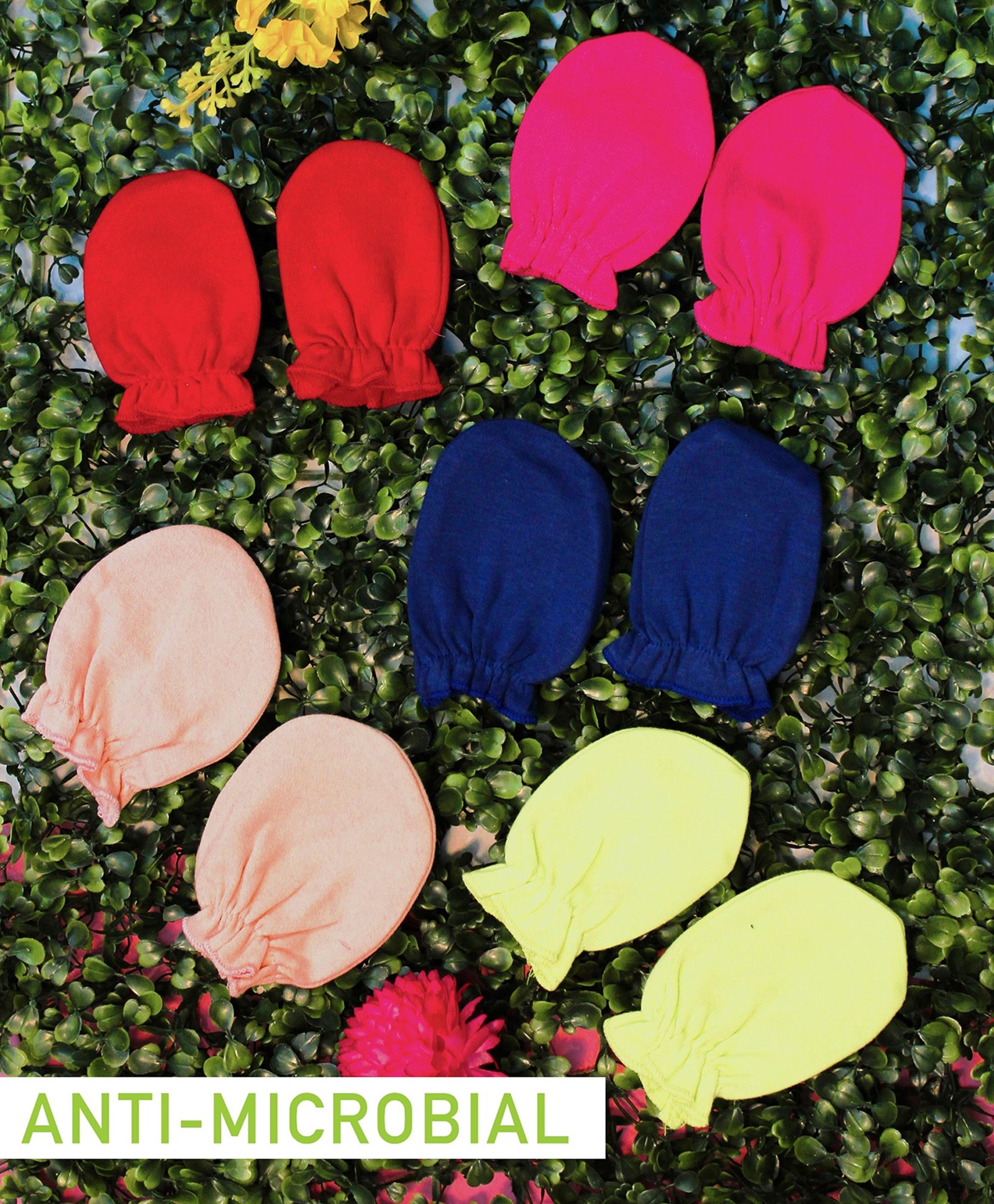 COCOON ORGANICS Cotton Pack of 5 Solid Plain Mittens - Yellow Peach Red Pink Blue-image-46