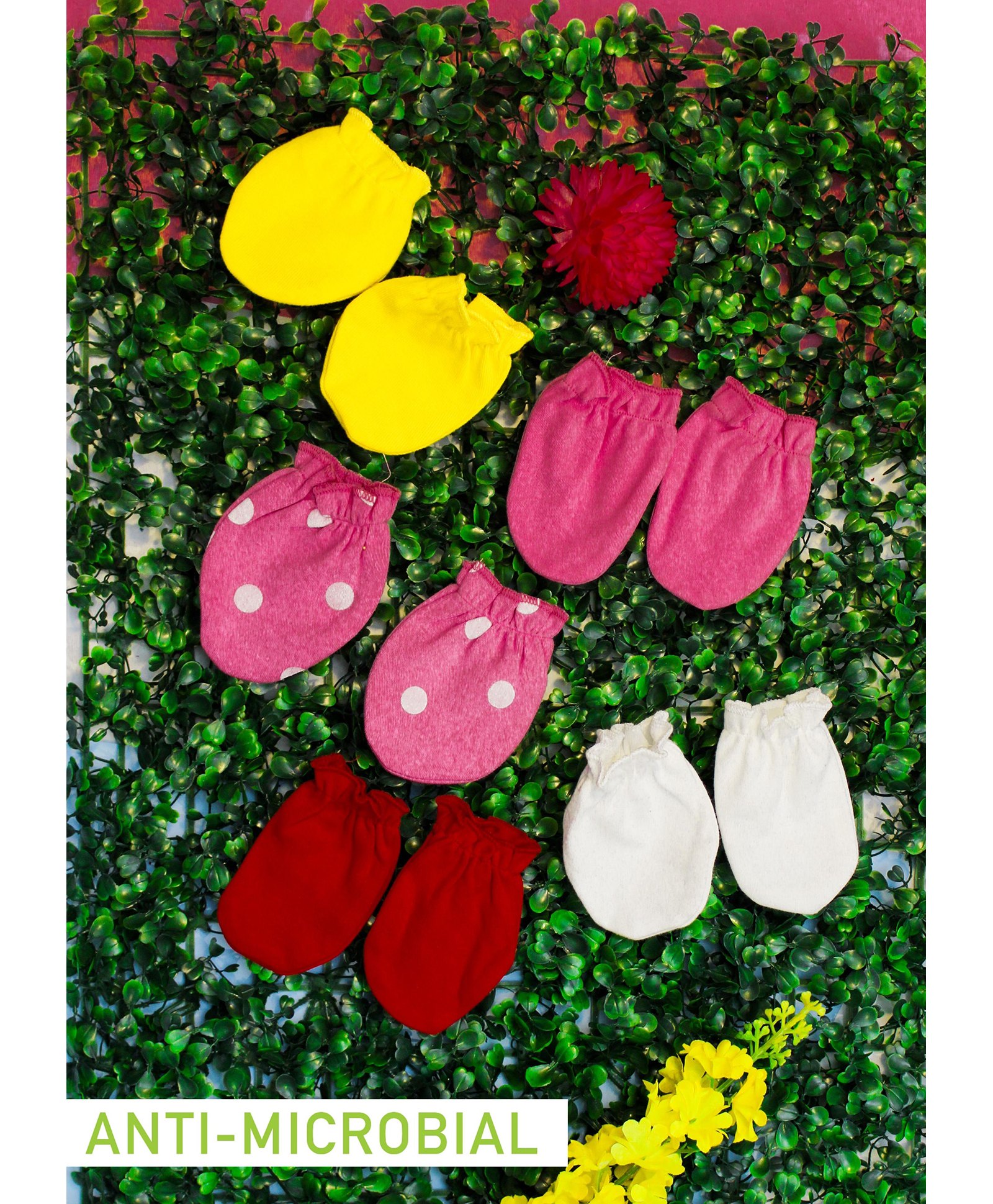 COCOON ORGANICS Cotton Pack Of 5 Anti Microbial Solid Mittens - Multi Colour-image-5