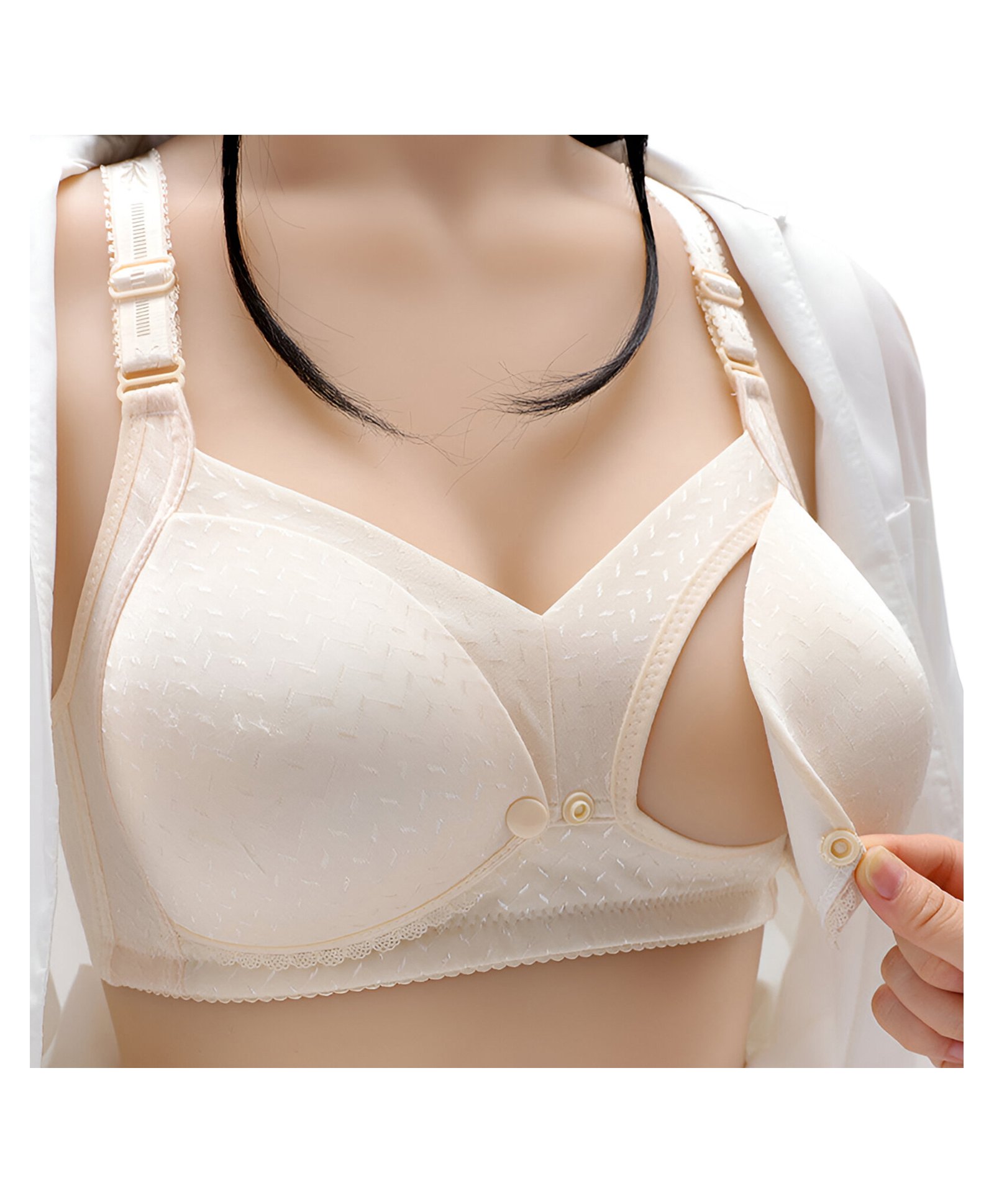 Bembika Wirefree Full Cover Lace Detailed Maternity Nursing Bra - Cream-picture-15