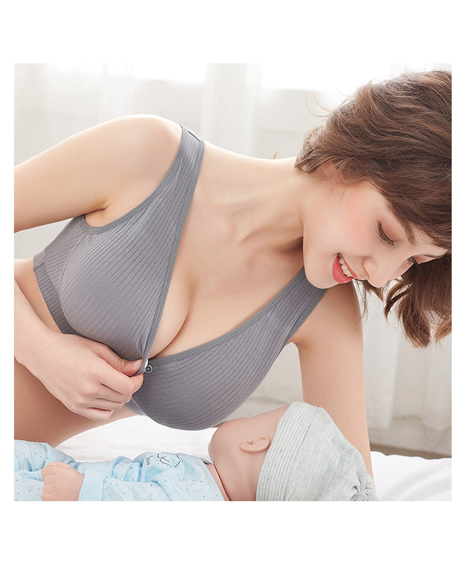 Bembika Wirefree Cotton Front Button Closure Maternity Nursing Bra - Dark Gray-picture-16