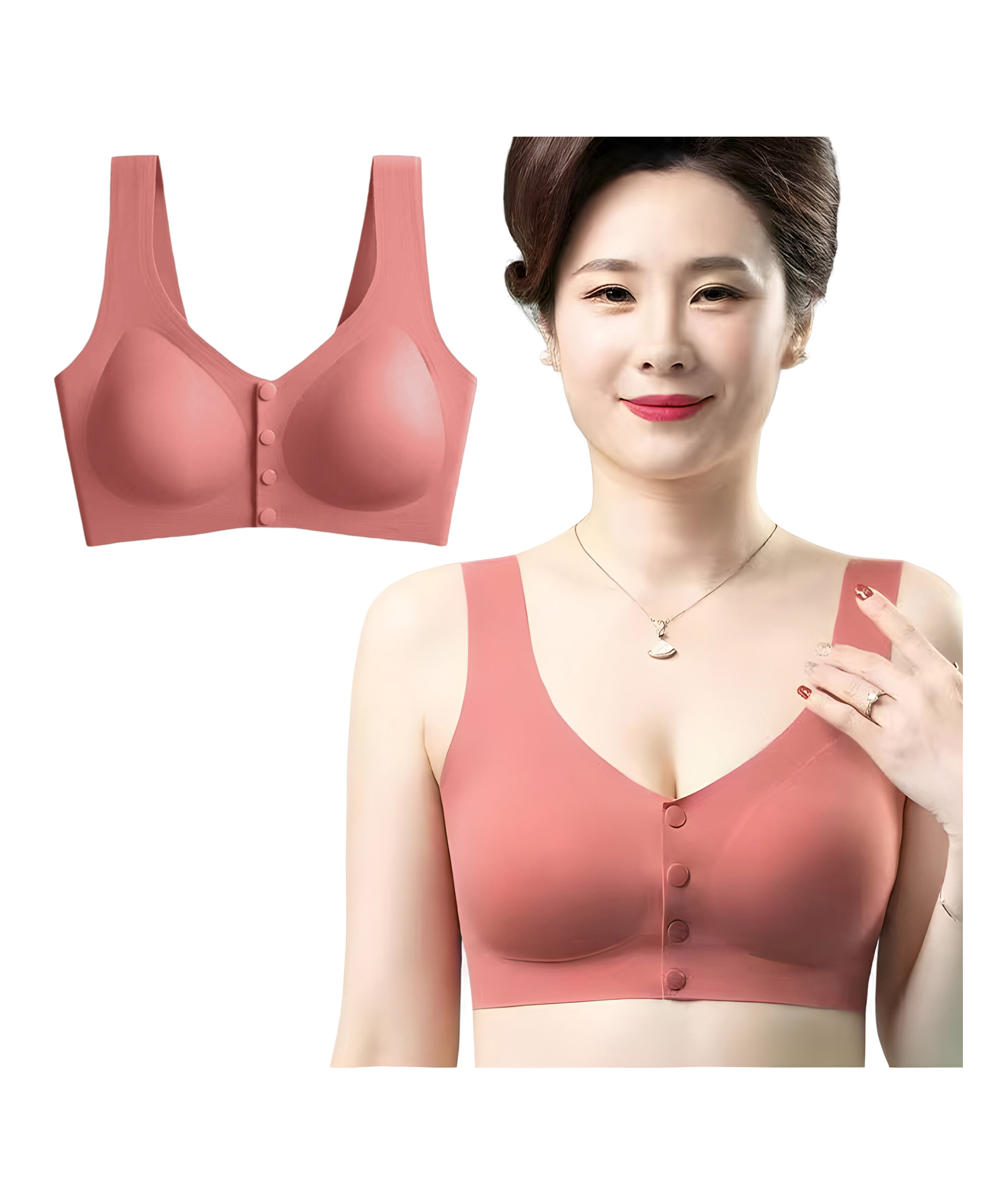 Bembika Solid Wirefree Cotton Front Button Closure Maternity Nursing Bra - Light Red-image-13