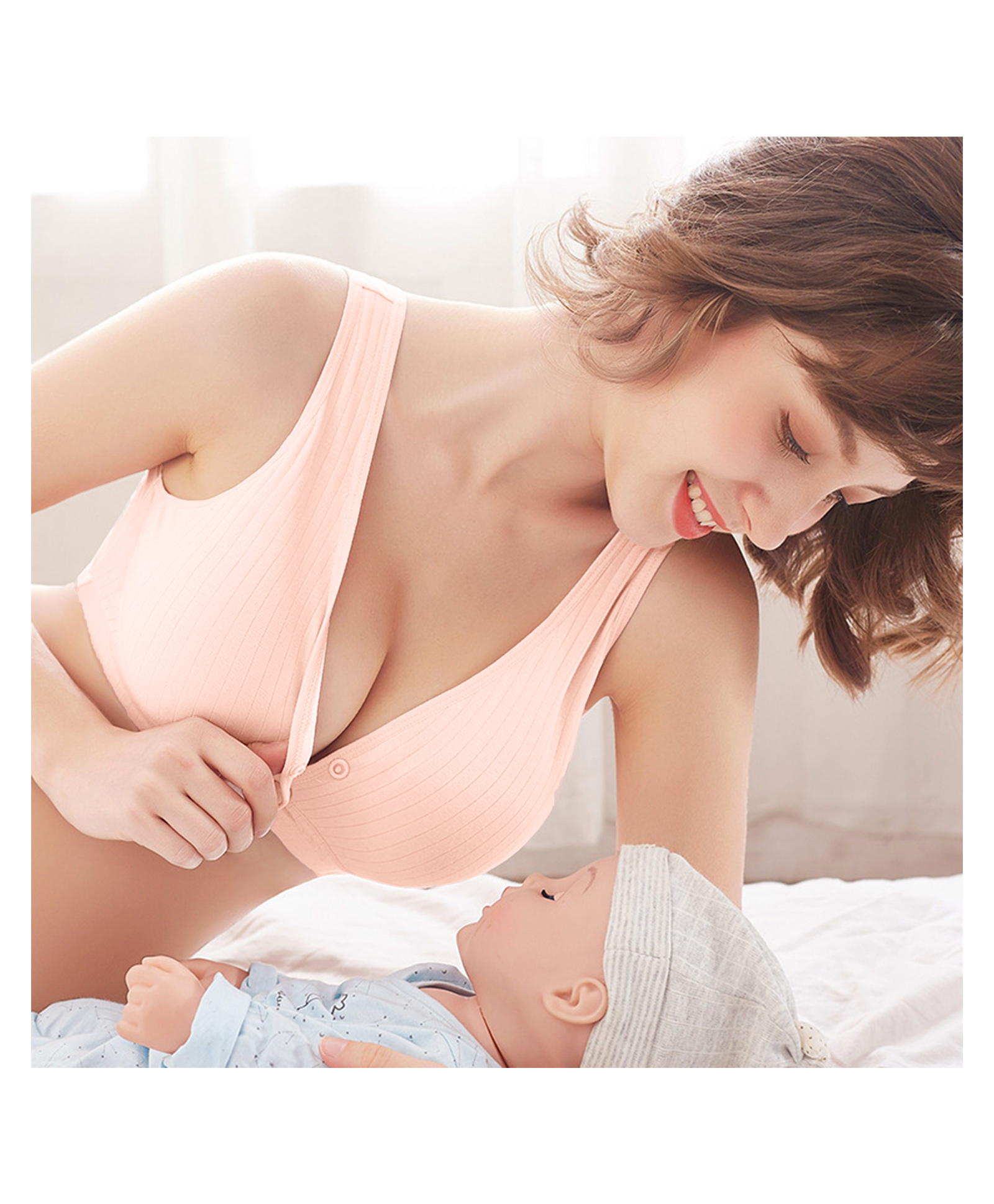 Bembika Wirefree Cotton Front Button Closure Maternity Nursing Bra - Pink