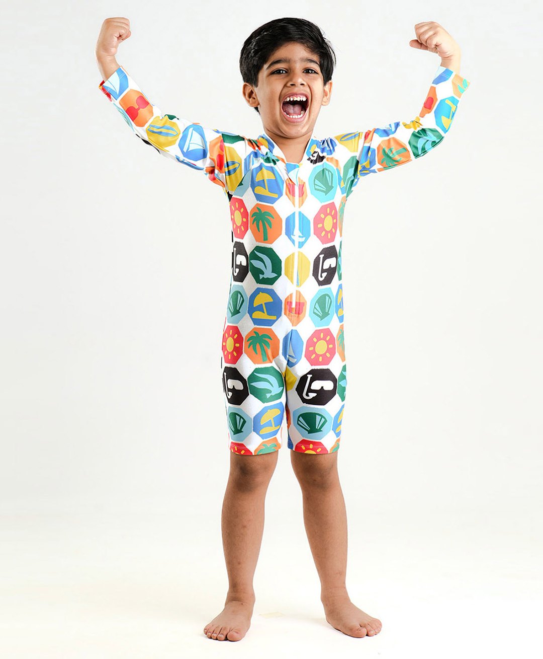 Somersault Full Sleeves Beach Theme Printed Swimsuit - Multi Colour-image-49