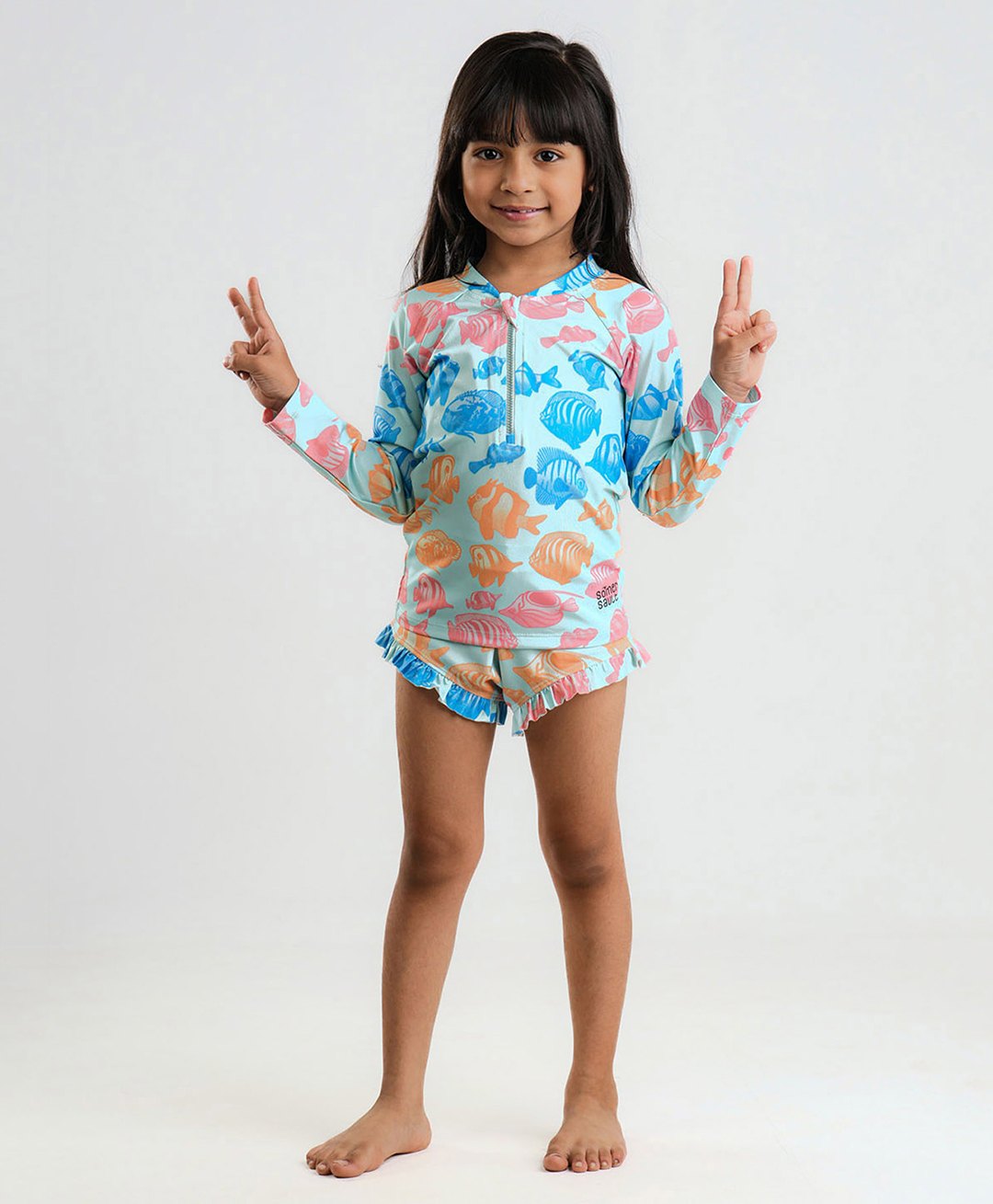 Somersault Full Sleeves Fishes Printed Two Piece Swimsuit - Blue-image-33