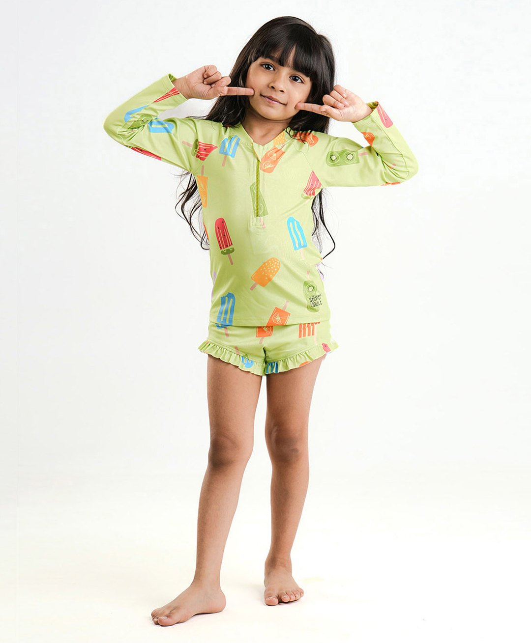 Somersault Full Sleeves Ice Cream Printed Two Piece Swimsuit - Green-image-48